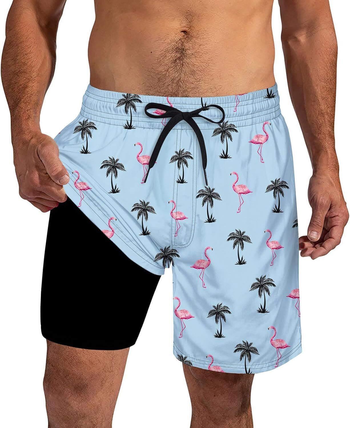 Mens Swim Trunks Compression Liner Quick Dry Swimsuit Swim Shorts Phone Pocket - Picture 117 of 147