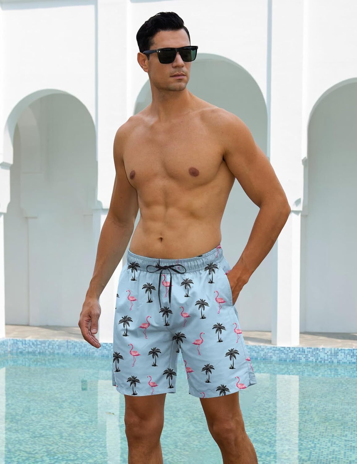 Mens Swim Trunks Compression Liner Quick Dry Swimsuit Swim Shorts Phone Pocket - Picture 118 of 147