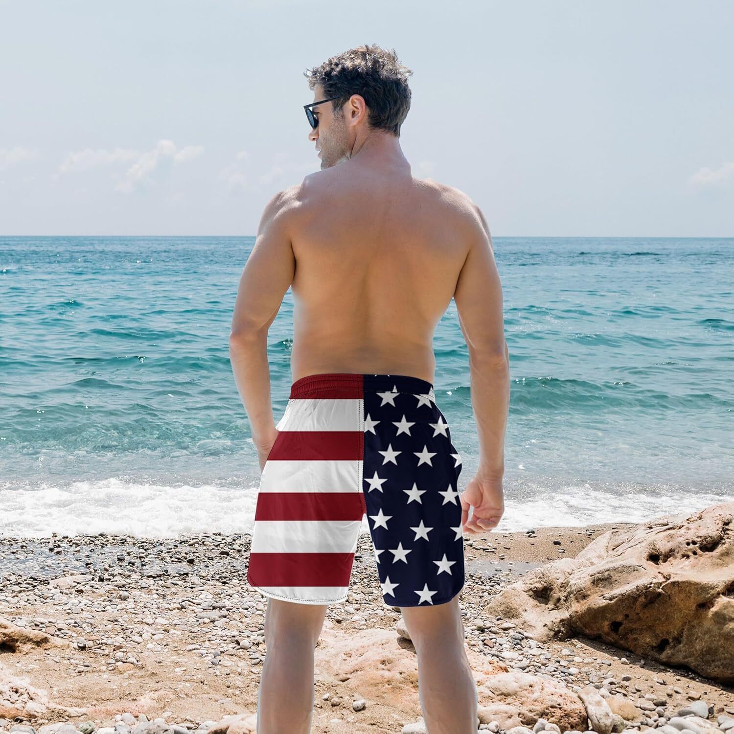 Men's Quick Dry 3D Printed Board Shorts – Pockets Cool Mesh Lined Swim Trunks - Picture 81 of 81