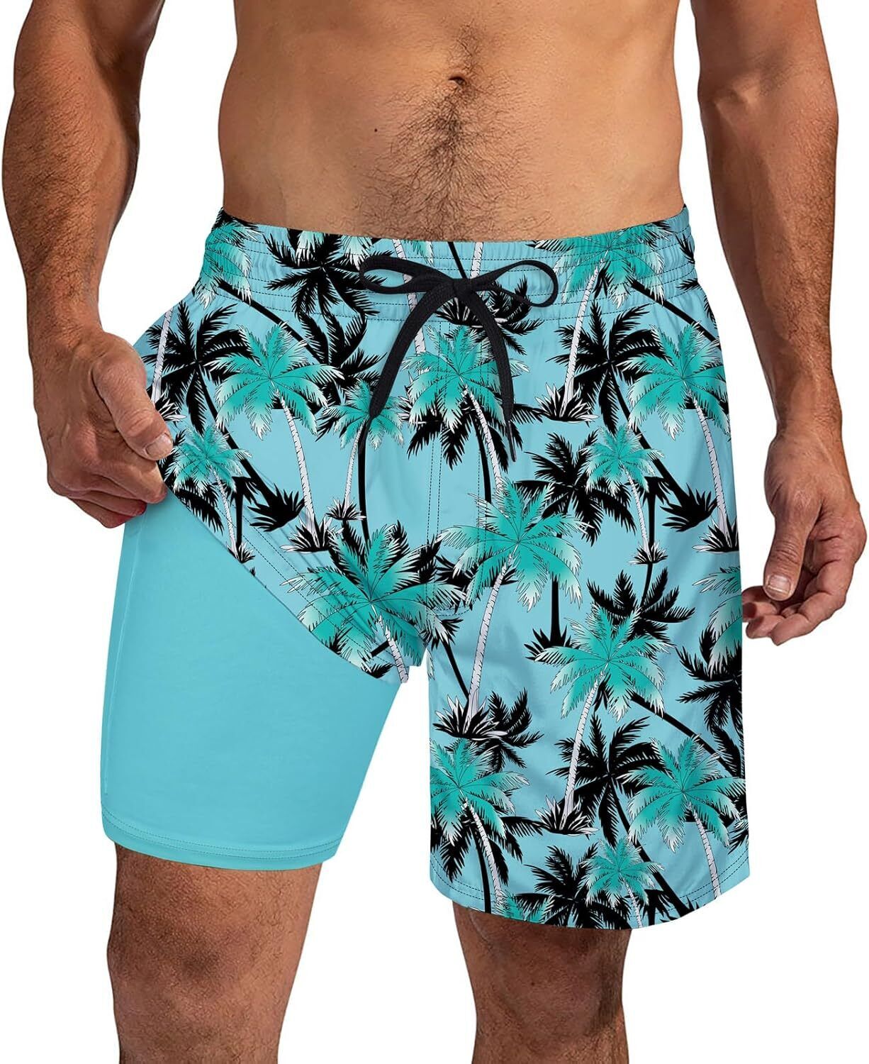 Mens Swim Trunks Compression Liner Quick Dry Swimsuit Swim Shorts Phone Pocket - Picture 124 of 147