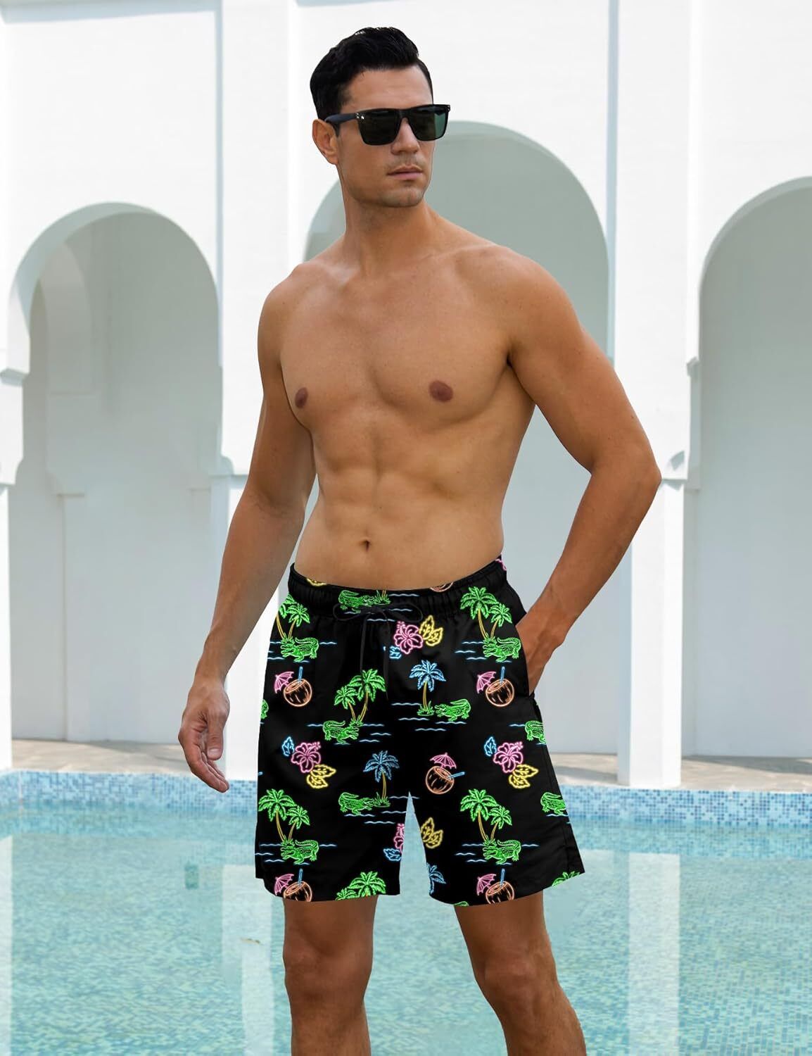 Mens Swim Trunks Compression Liner Quick Dry Swimsuit Swim Shorts Phone Pocket - Picture 133 of 147