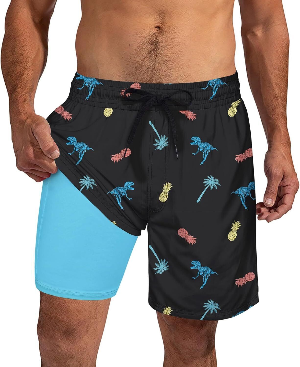 Mens Swim Trunks Compression Liner Quick Dry Swimsuit Swim Shorts Phone Pocket - Picture 134 of 147