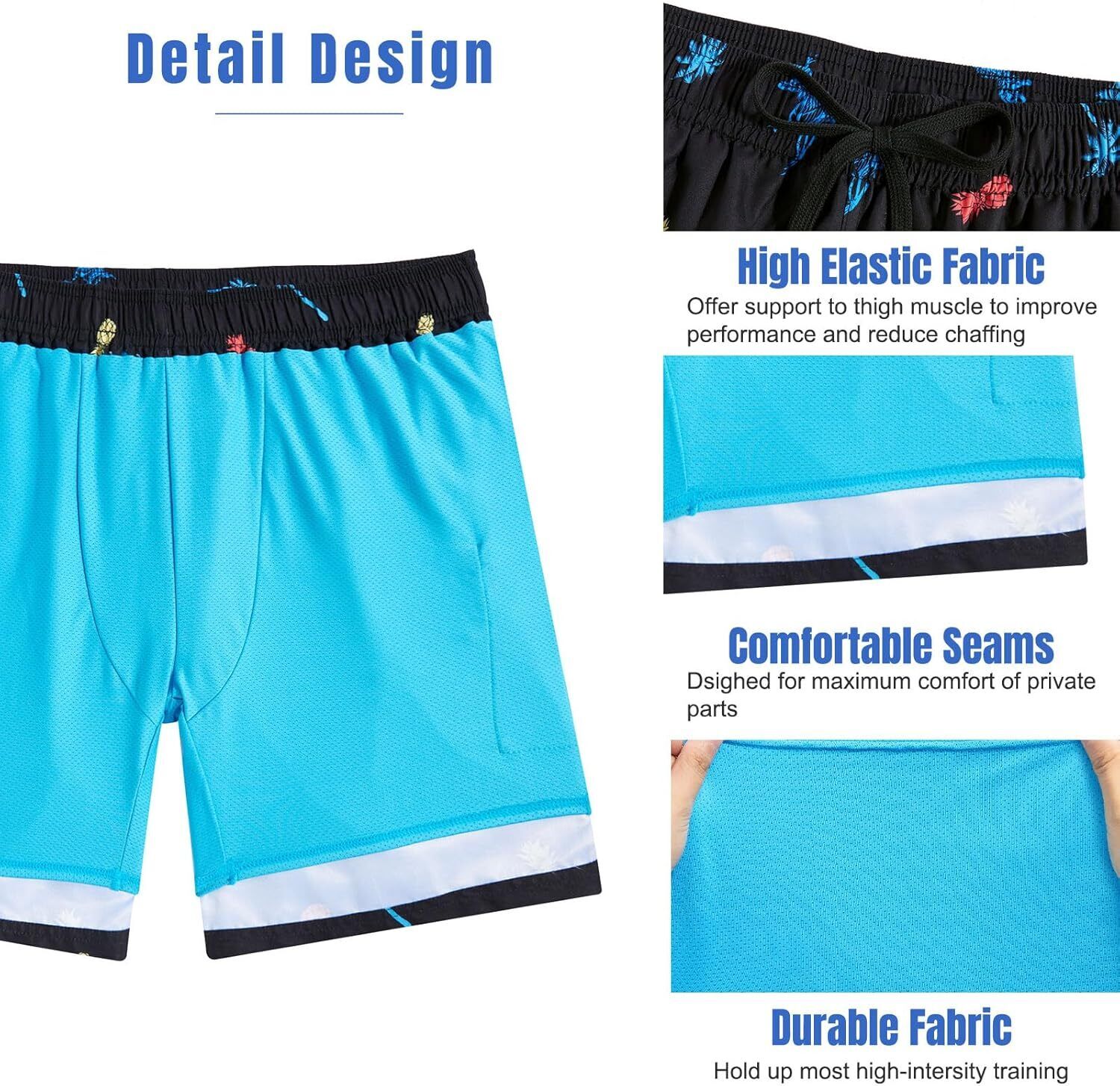 Mens Swim Trunks Compression Liner Quick Dry Swimsuit Swim Shorts Phone Pocket - Picture 136 of 147