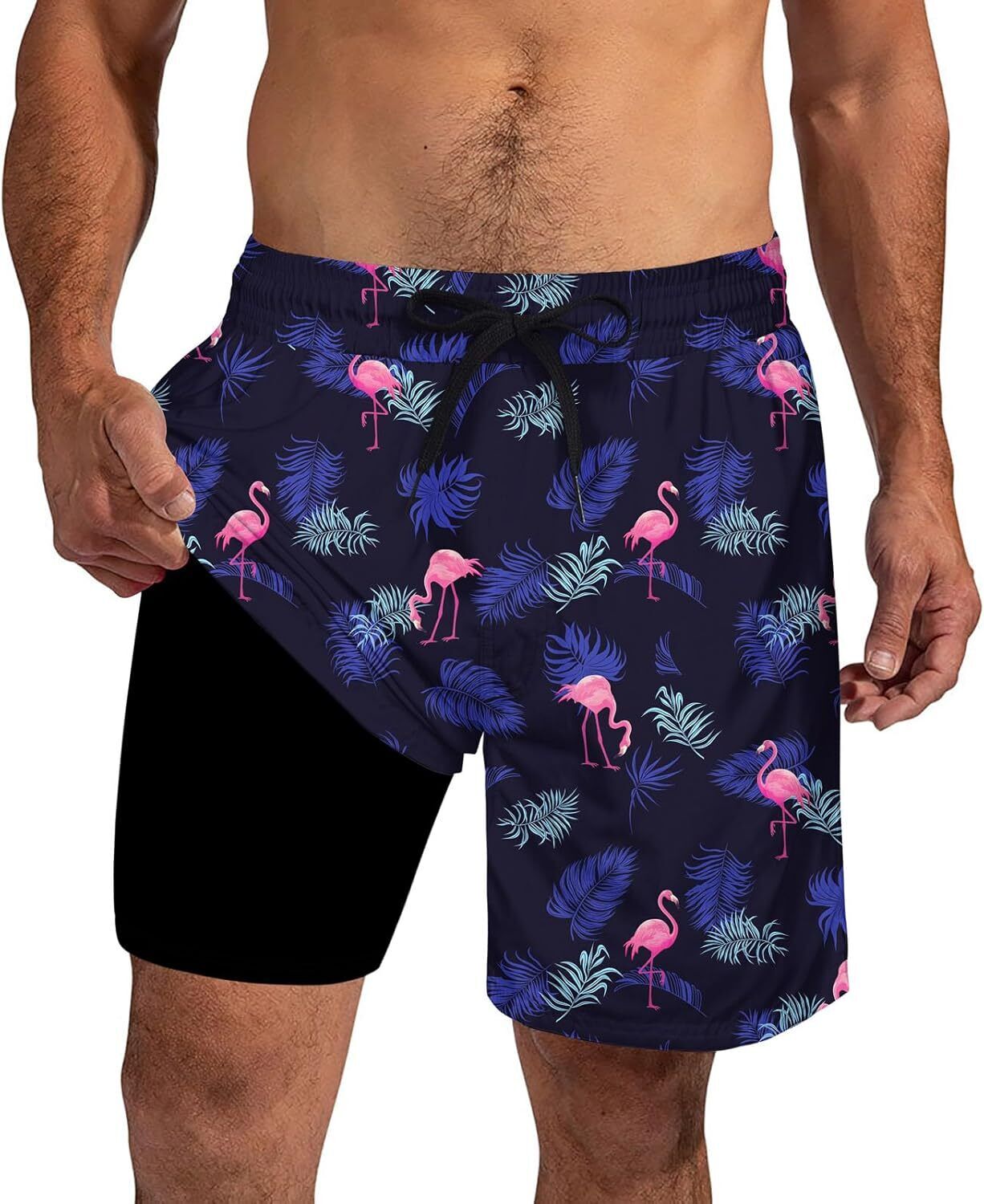Mens Swim Trunks Compression Liner Quick Dry Swimsuit Swim Shorts Phone Pocket - Picture 138 of 147