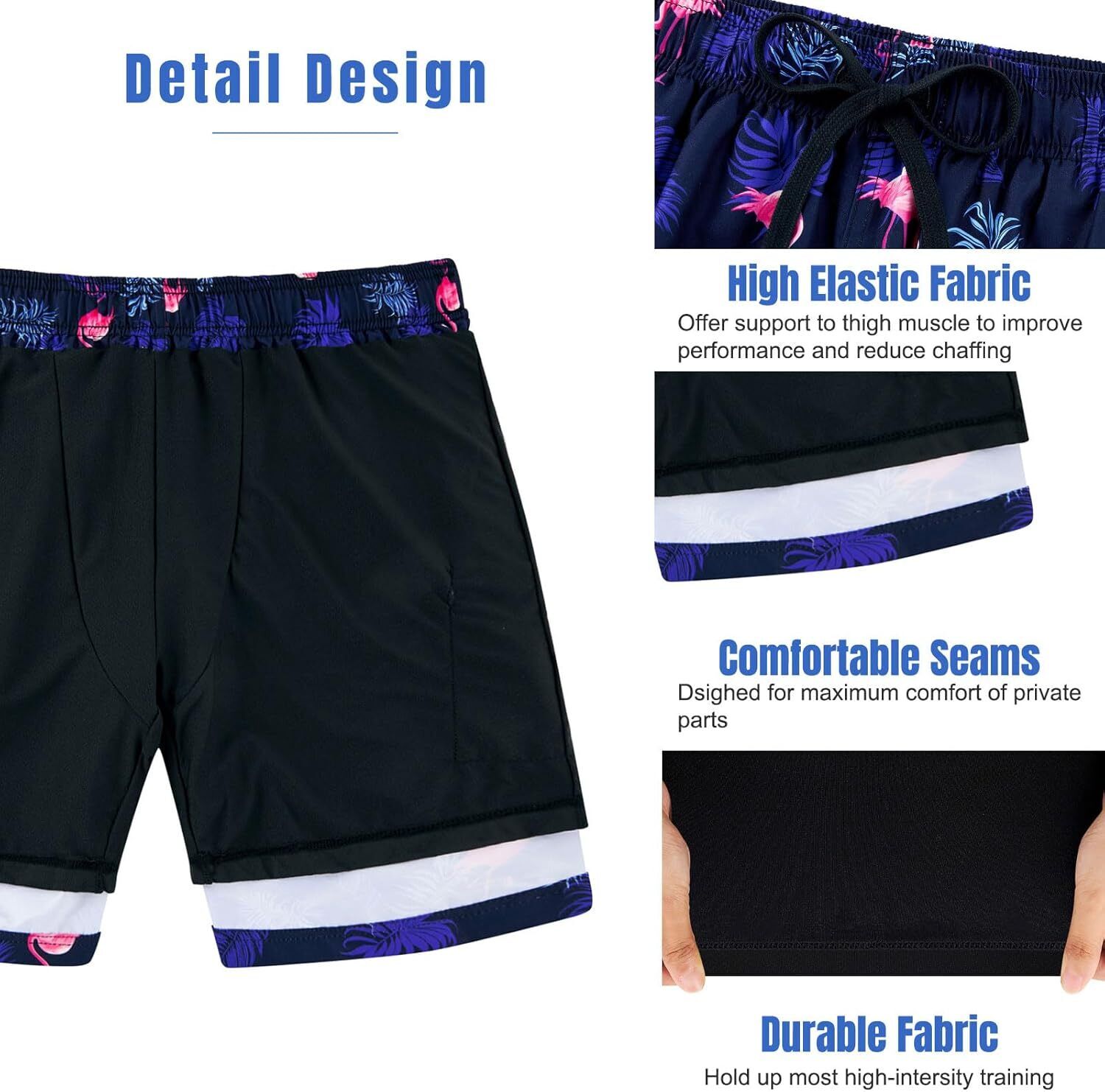 Mens Swim Trunks Compression Liner Quick Dry Swimsuit Swim Shorts Phone Pocket - Picture 142 of 147