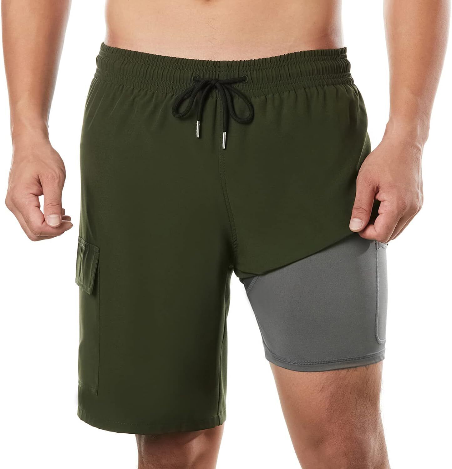 Men's 9" Quick Dry Board Shorts – Compression Liner Cargo Pocket Swim Trunks - Picture 98 of 201
