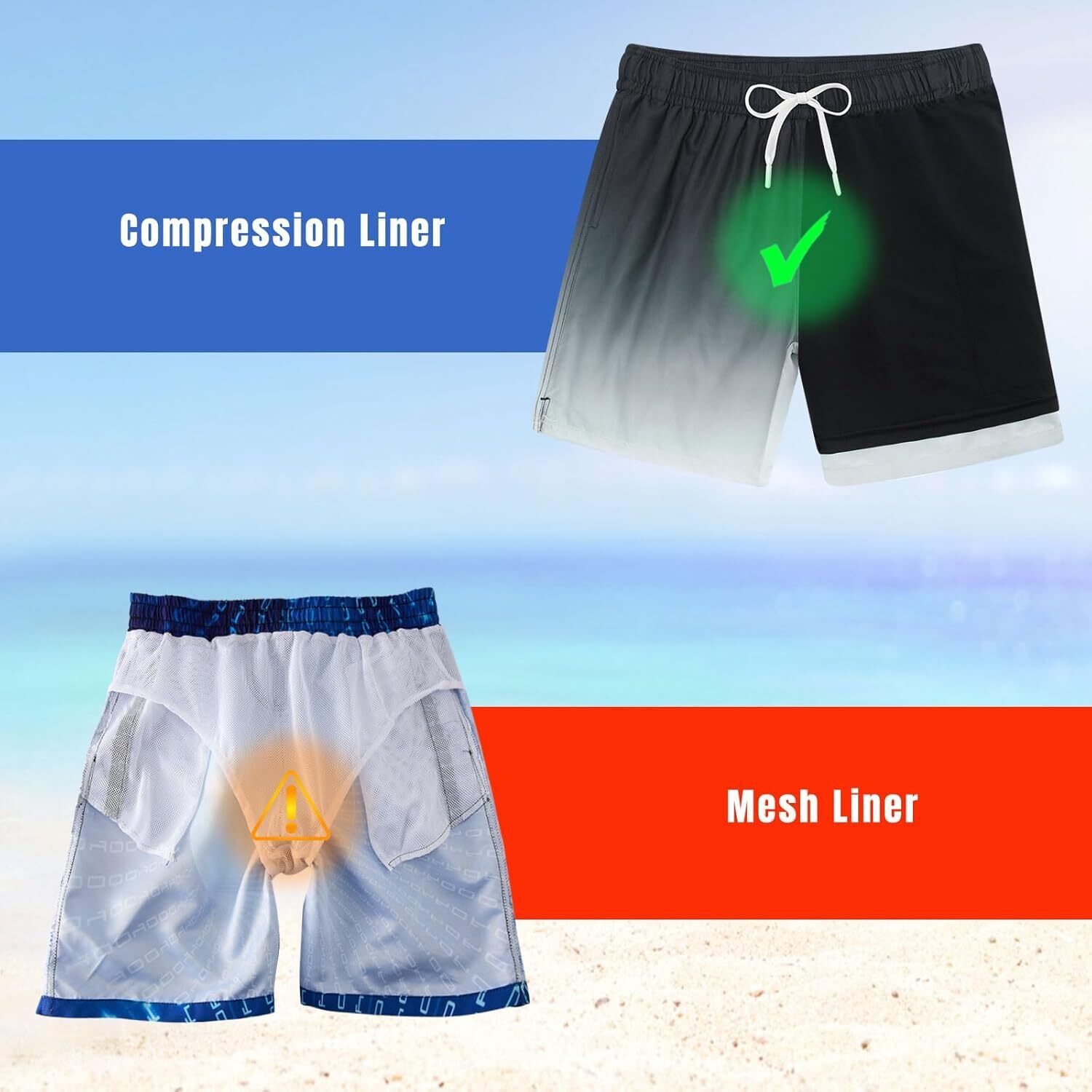 Mens Swim Trunks Compression Liner Quick Dry Swimsuit Swim Shorts Phone Pocket - Picture 144 of 147