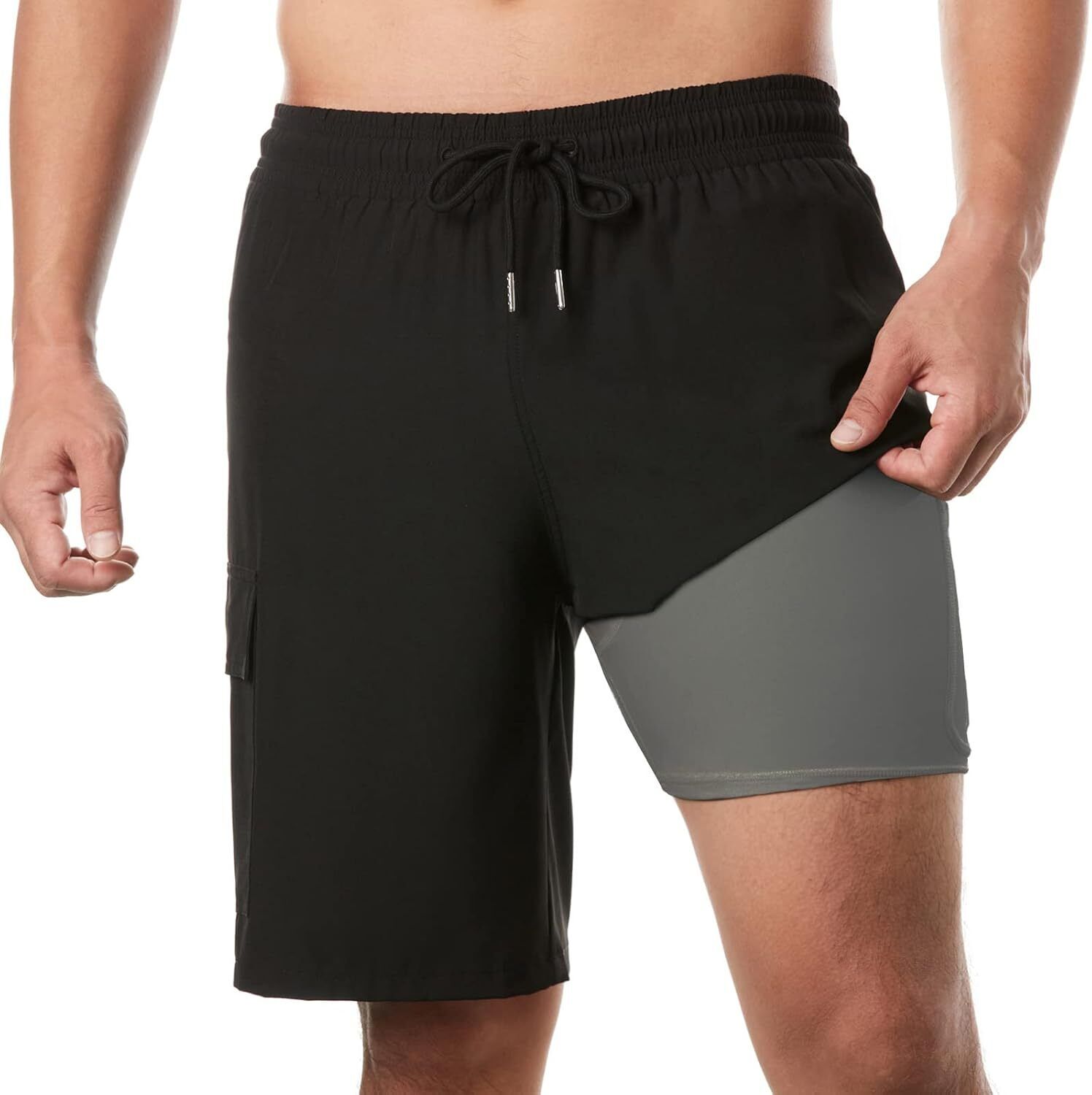 Men's 9" Quick Dry Board Shorts – Compression Liner Cargo Pocket Swim Trunks - Picture 104 of 201