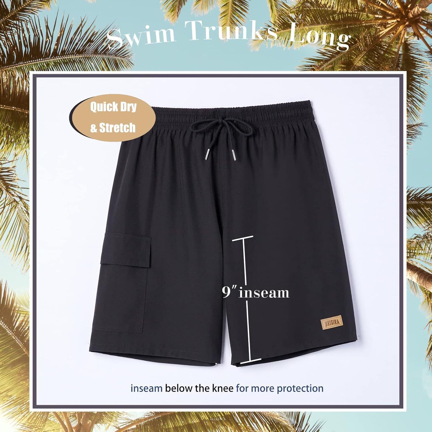 Men's 9" Quick Dry Board Shorts – Compression Liner Cargo Pocket Swim Trunks - Picture 105 of 201