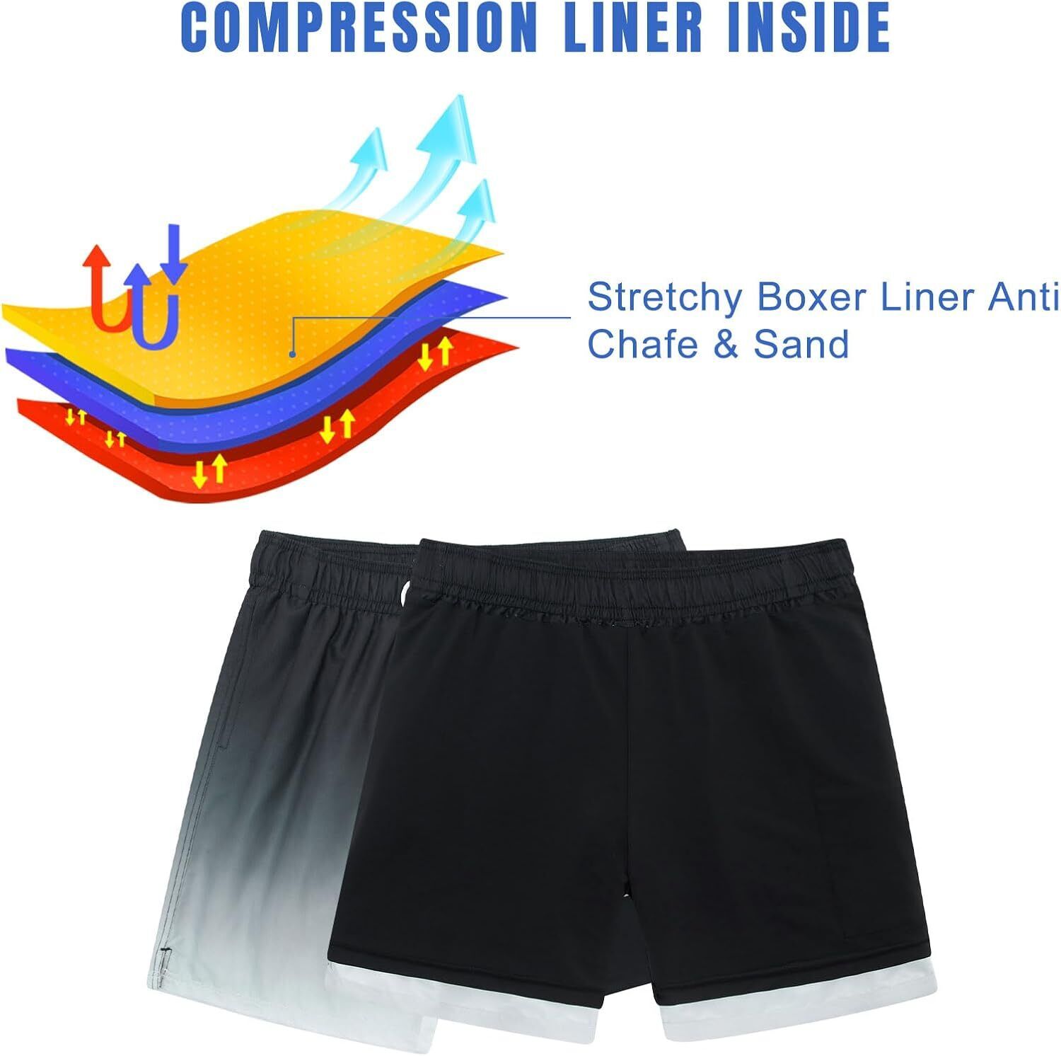 Mens Swim Trunks Compression Liner Quick Dry Swimsuit Swim Shorts Phone Pocket - Picture 146 of 147