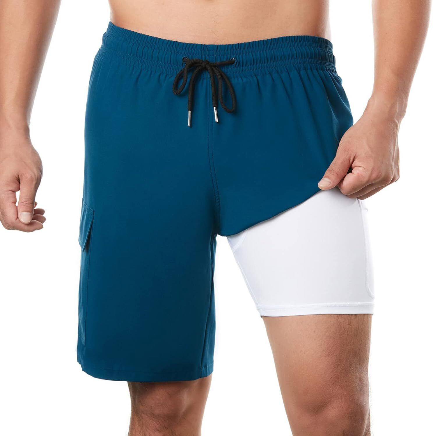 Men's 9" Quick Dry Board Shorts – Compression Liner Cargo Pocket Swim Trunks - Picture 110 of 201