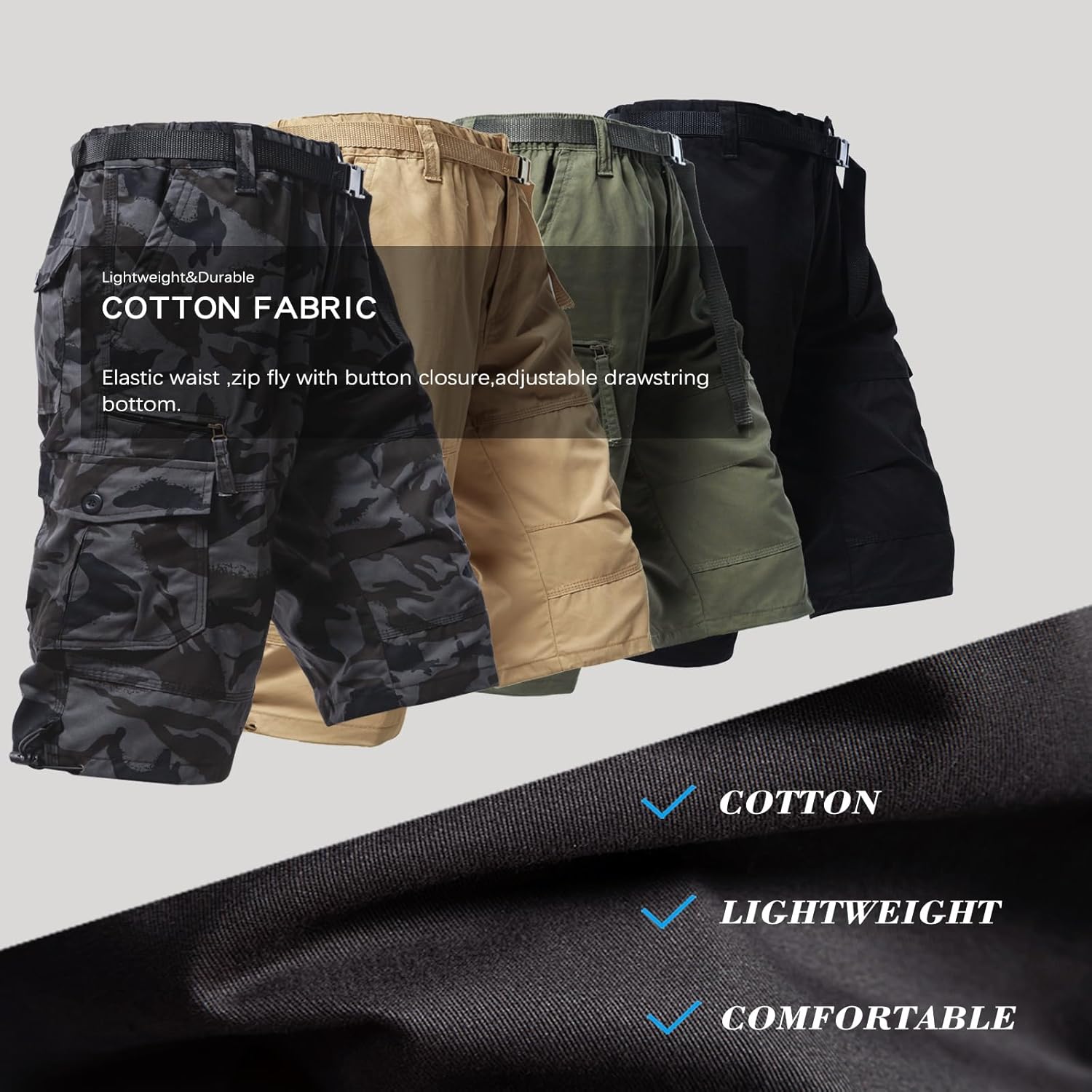 Herren Cargo Shorts 3/4 Relaxed Fit Herren Laufshorts 7 Taschen Gummizug - Bild 25 von 55