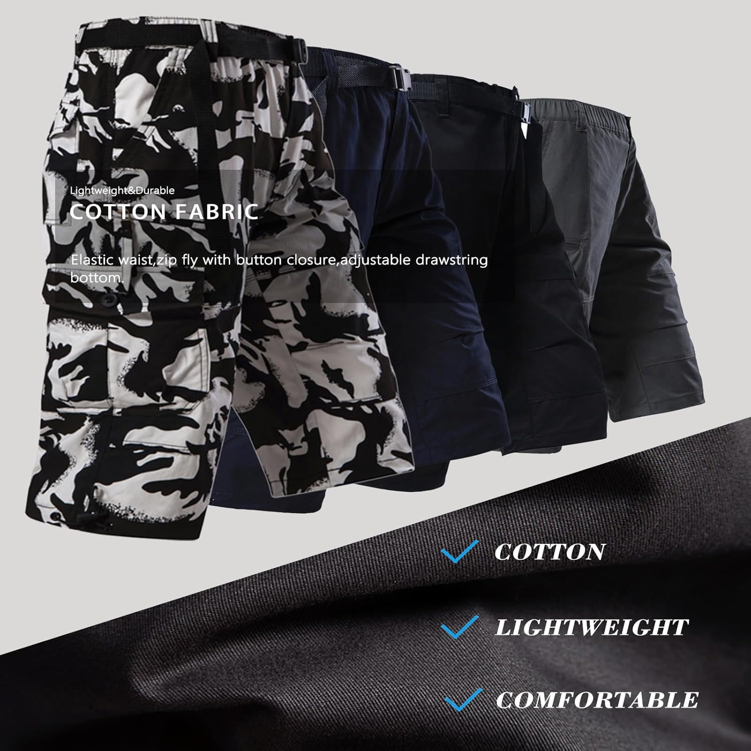 Herren Cargo Shorts 3/4 Relaxed Fit Herren Laufshorts 7 Taschen Gummizug - Bild 55 von 55