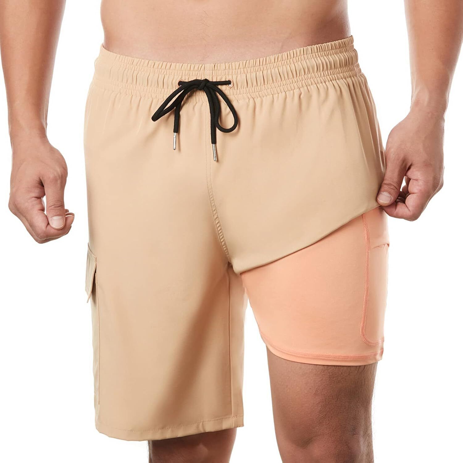 Men's 9" Quick Dry Board Shorts – Compression Liner Cargo Pocket Swim Trunks - Picture 121 of 201