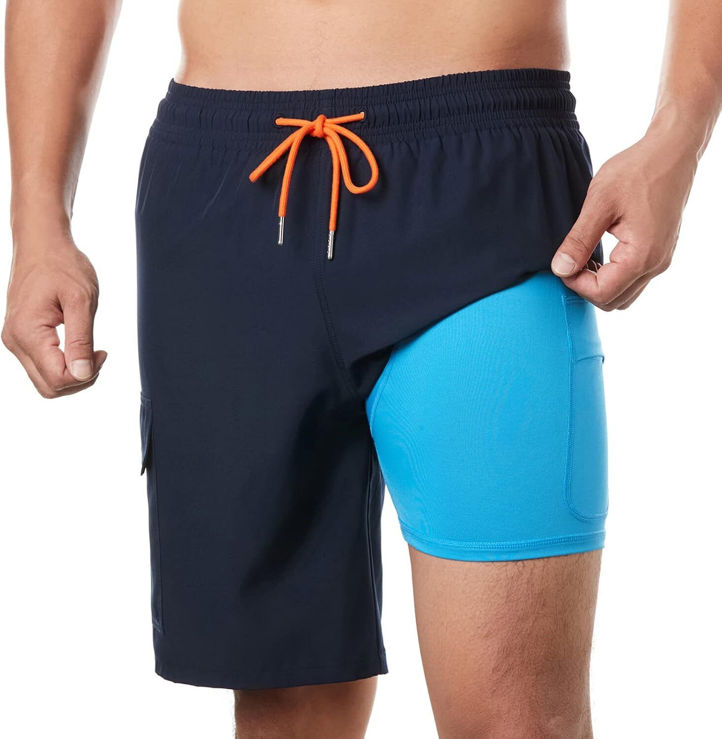 Men's 9" Quick Dry Board Shorts – Compression Liner Cargo Pocket Swim Trunks - Picture 127 of 201
