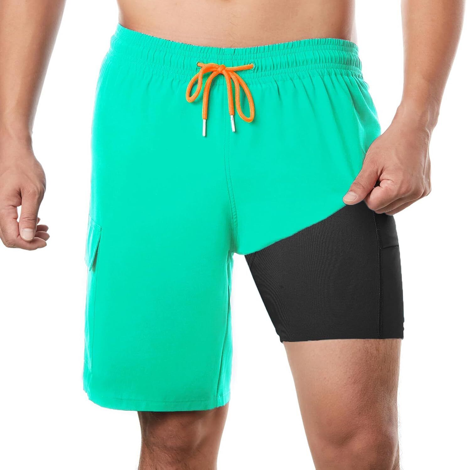 Men's 9" Quick Dry Board Shorts – Compression Liner Cargo Pocket Swim Trunks - Picture 138 of 201