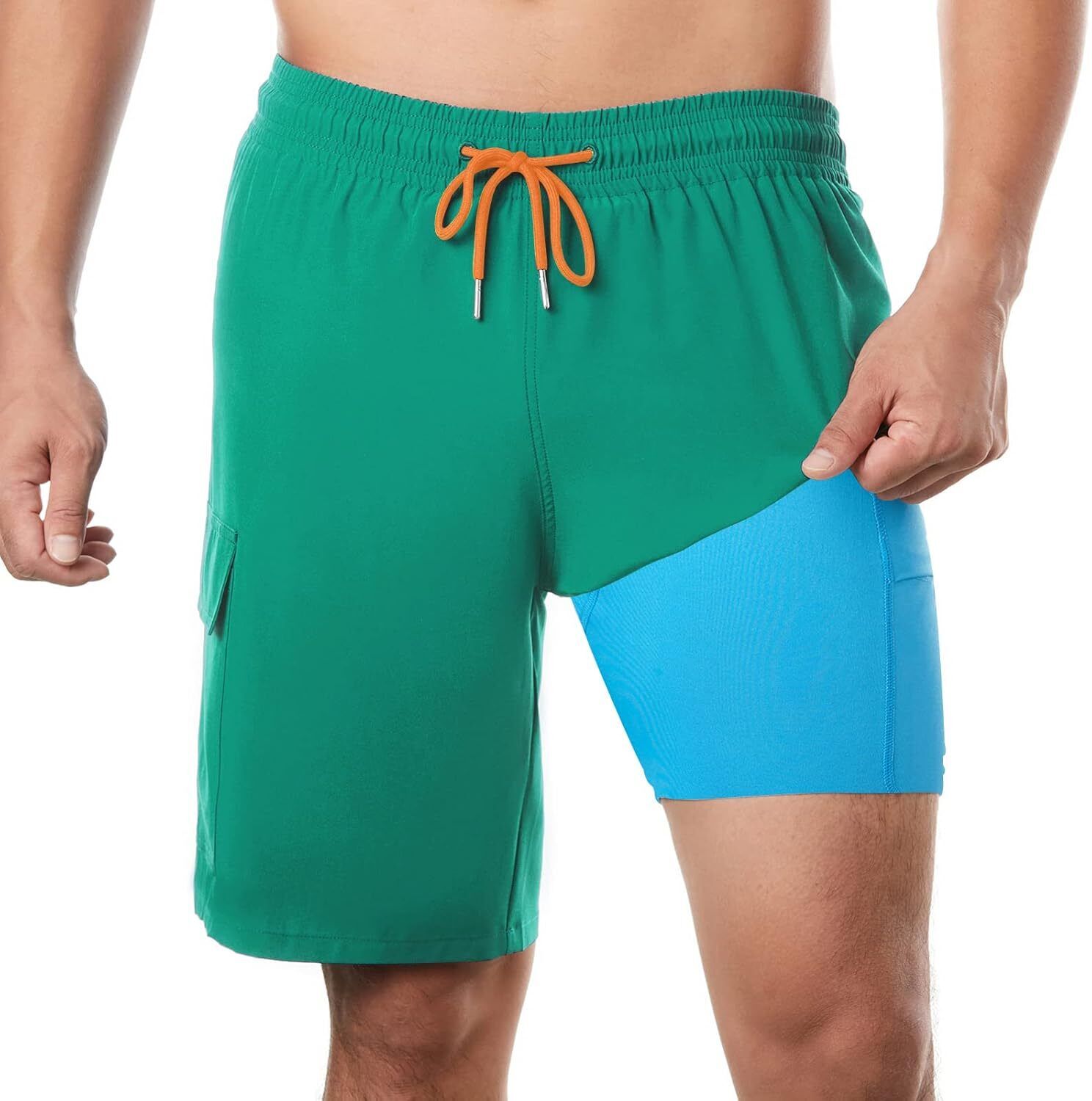 Men's 9" Quick Dry Board Shorts – Compression Liner Cargo Pocket Swim Trunks - Picture 144 of 201