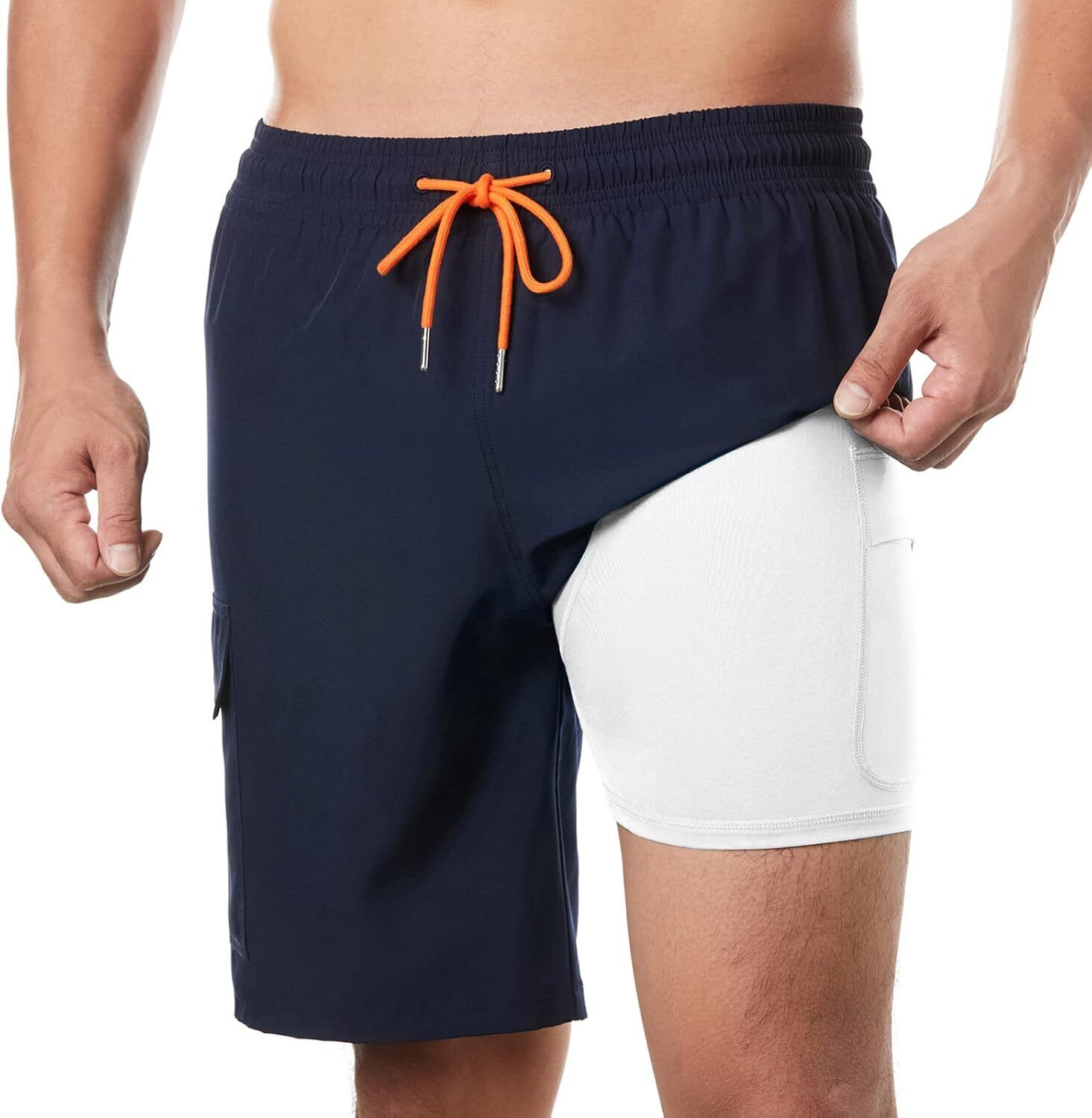 Men's 9" Quick Dry Board Shorts – Compression Liner Cargo Pocket Swim Trunks - Picture 150 of 201