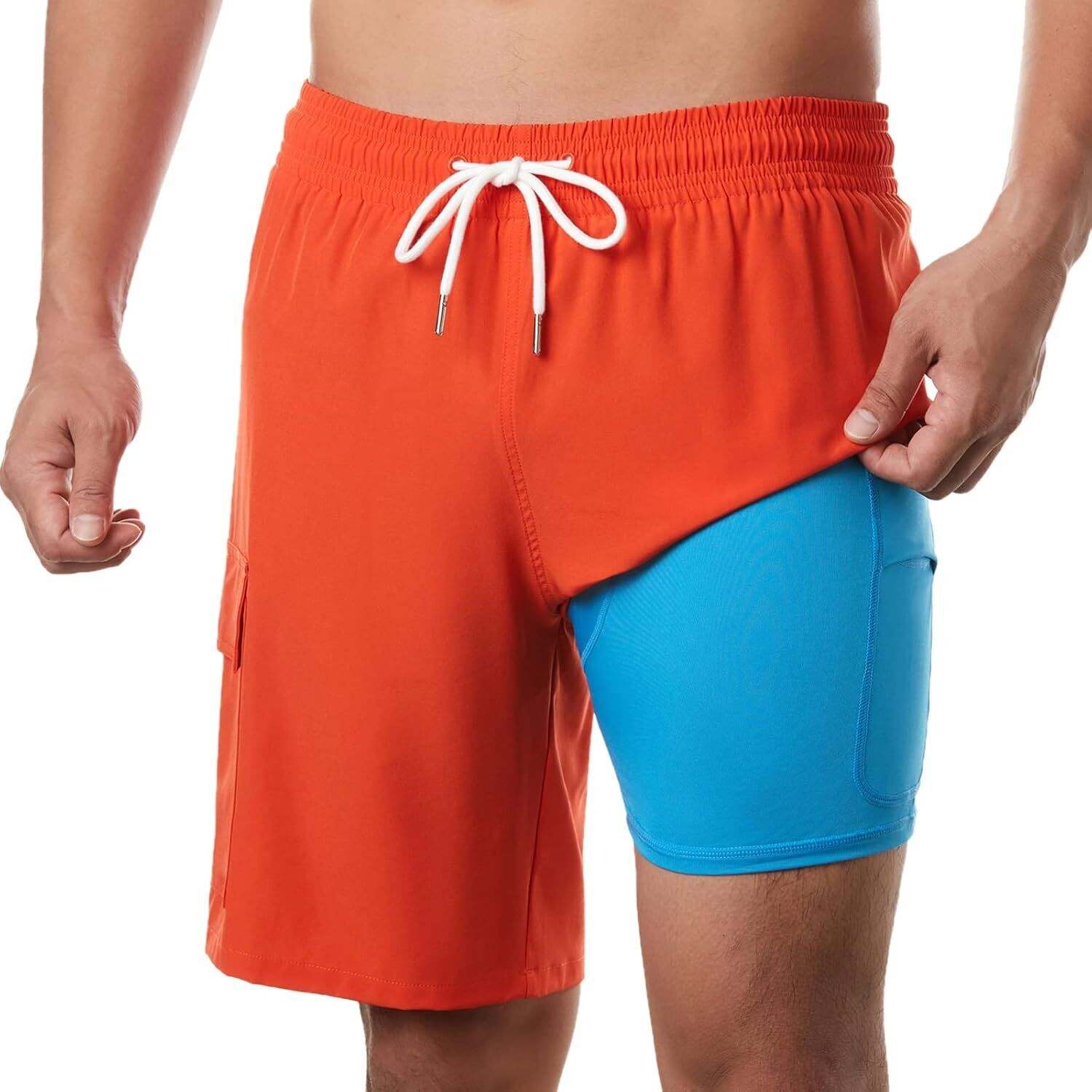 Men's 9" Quick Dry Board Shorts – Compression Liner Cargo Pocket Swim Trunks - Picture 156 of 201