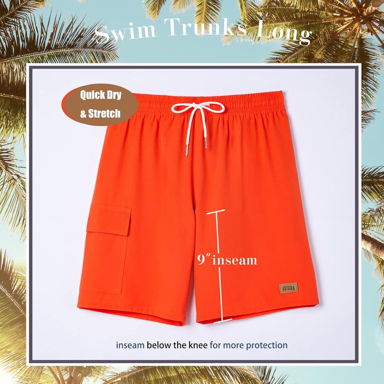 Men's 9" Quick Dry Board Shorts – Compression Liner Cargo Pocket Swim Trunks - Picture 157 of 201