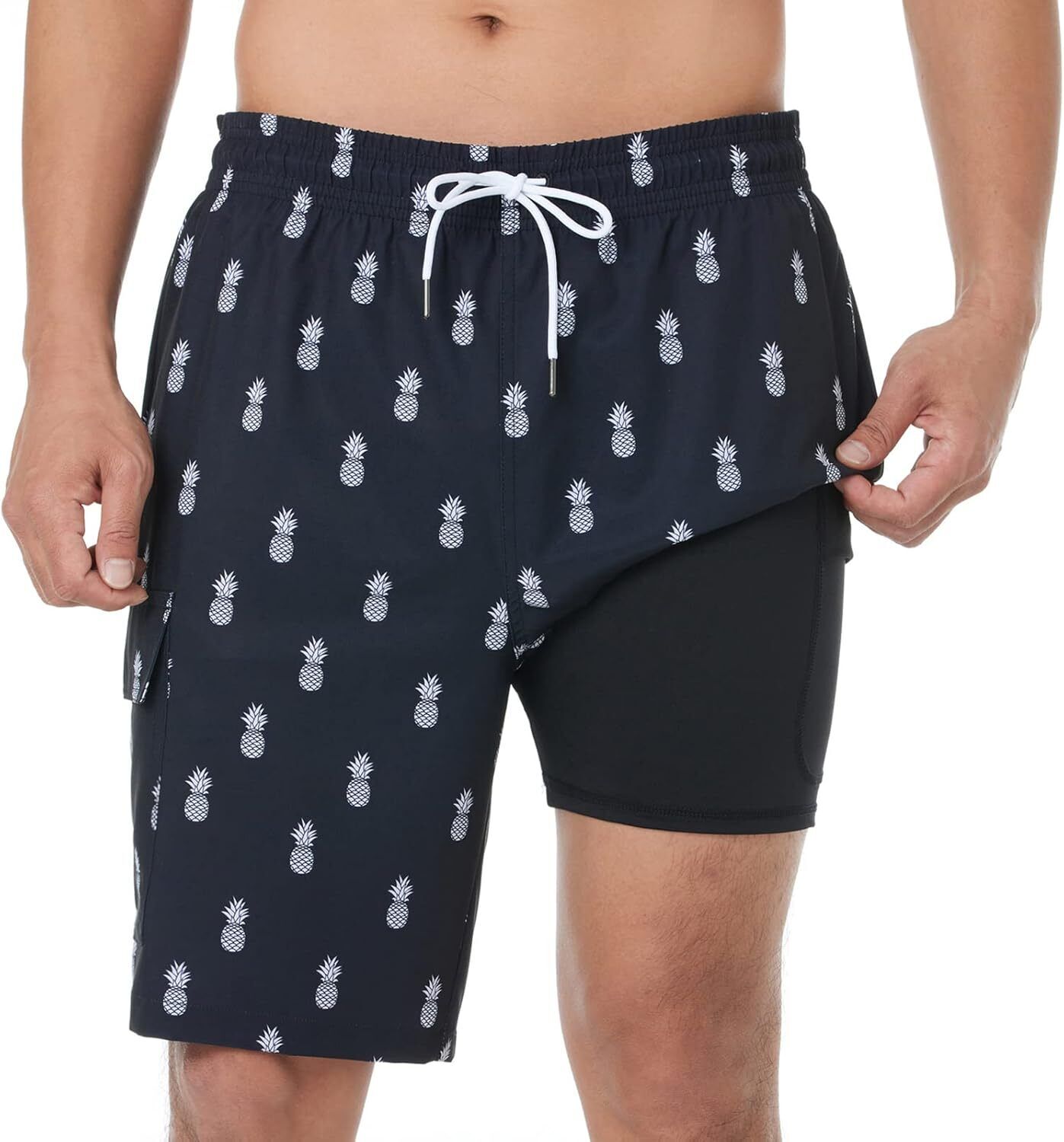 Men's 9" Quick Dry Board Shorts – Compression Liner Cargo Pocket Swim Trunks - Picture 162 of 201