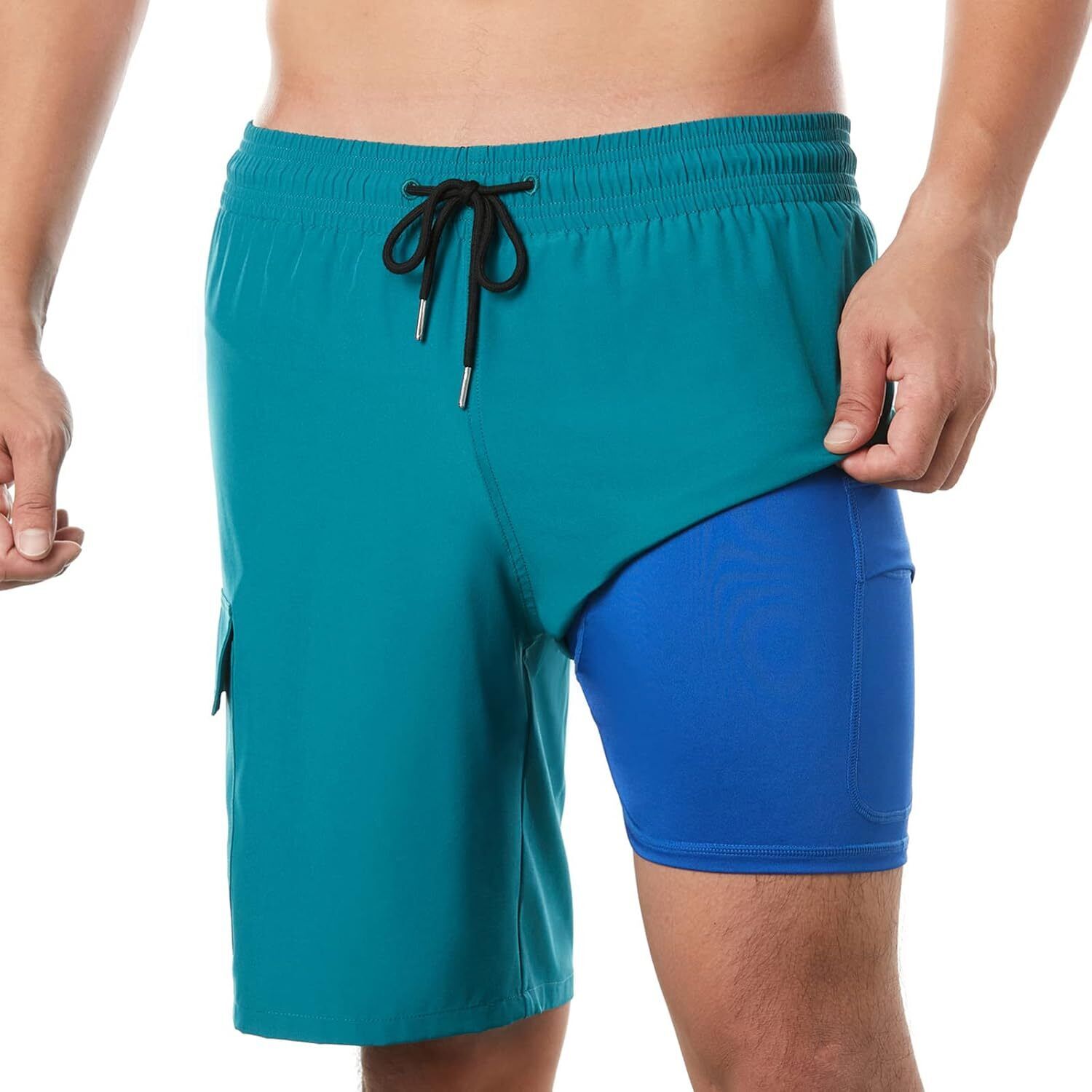 Men's 9" Quick Dry Board Shorts – Compression Liner Cargo Pocket Swim Trunks - Picture 167 of 201