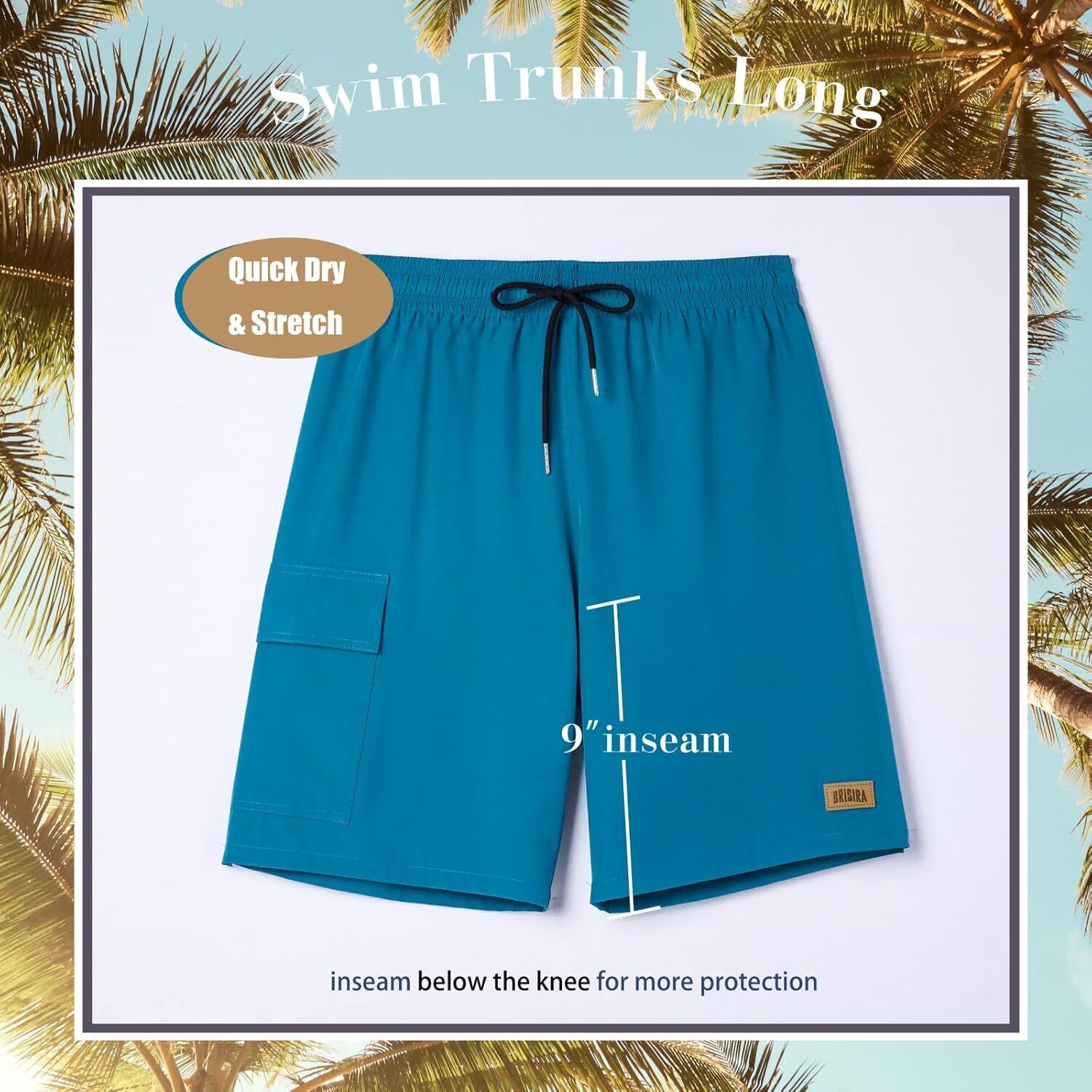 Men's 9" Quick Dry Board Shorts – Compression Liner Cargo Pocket Swim Trunks - Picture 168 of 201