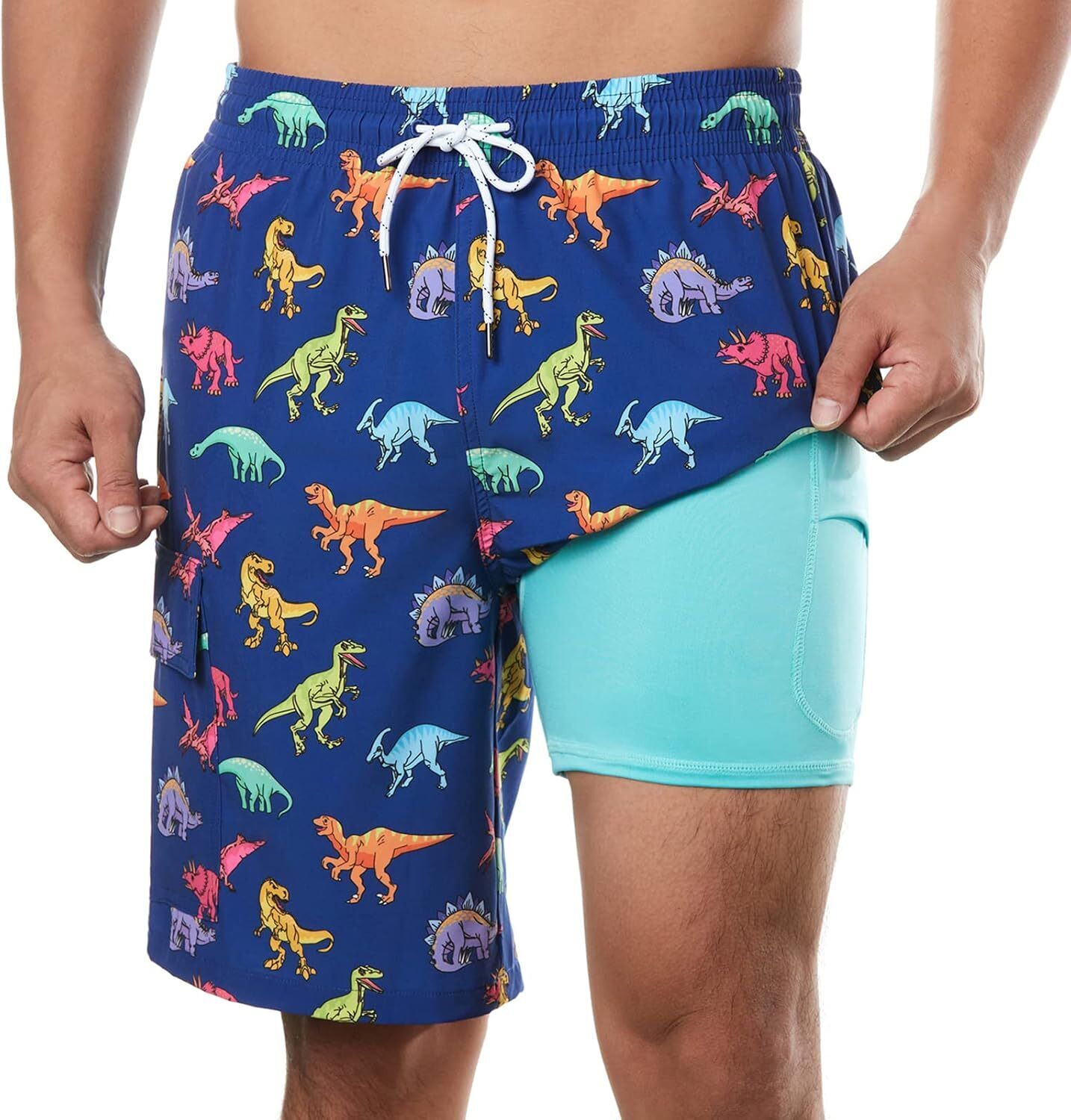 Men's 9" Quick Dry Board Shorts – Compression Liner Cargo Pocket Swim Trunks - Picture 173 of 201