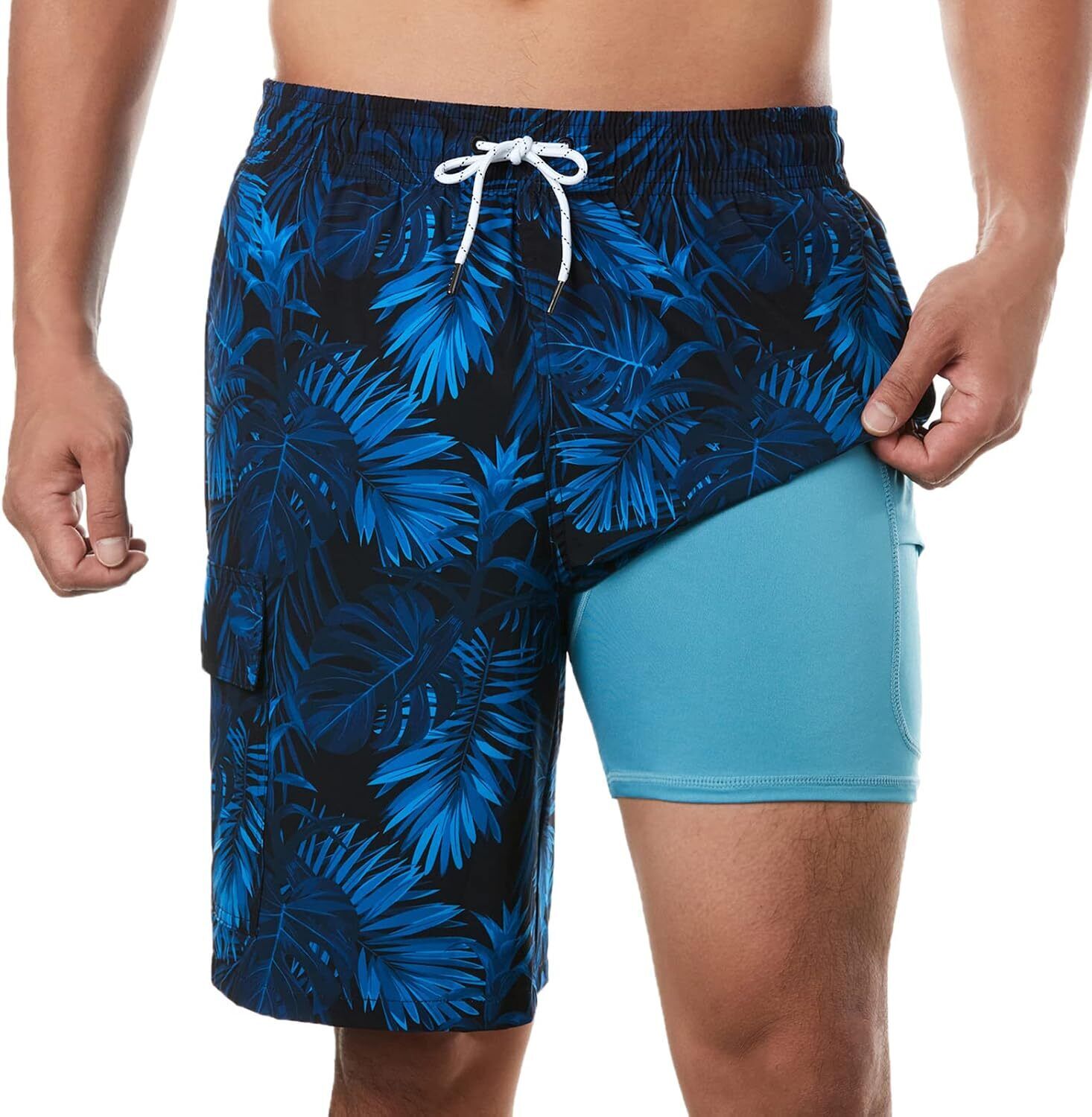 Men's 9" Quick Dry Board Shorts – Compression Liner Cargo Pocket Swim Trunks - Picture 179 of 201