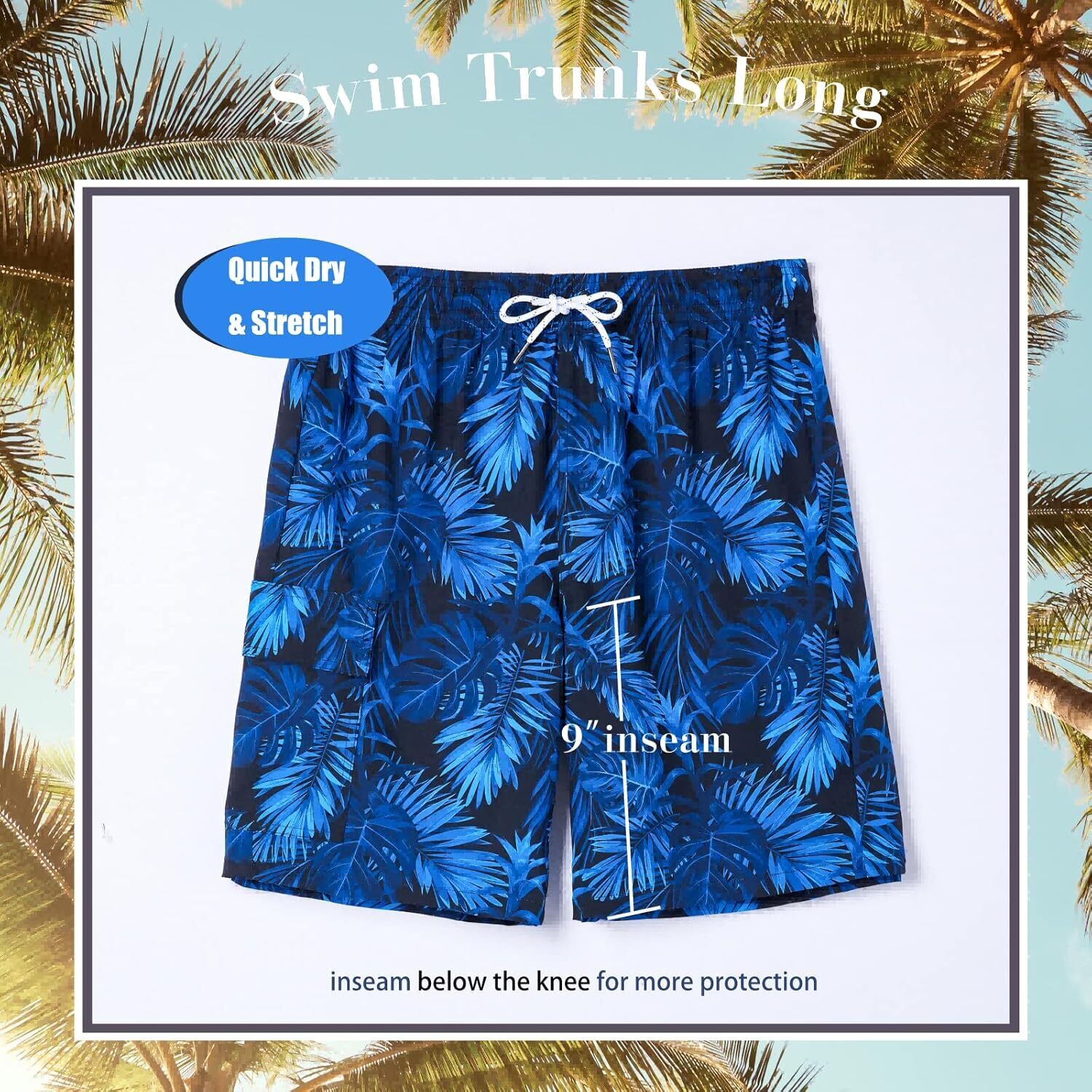 Men's 9" Quick Dry Board Shorts – Compression Liner Cargo Pocket Swim Trunks - Picture 180 of 201
