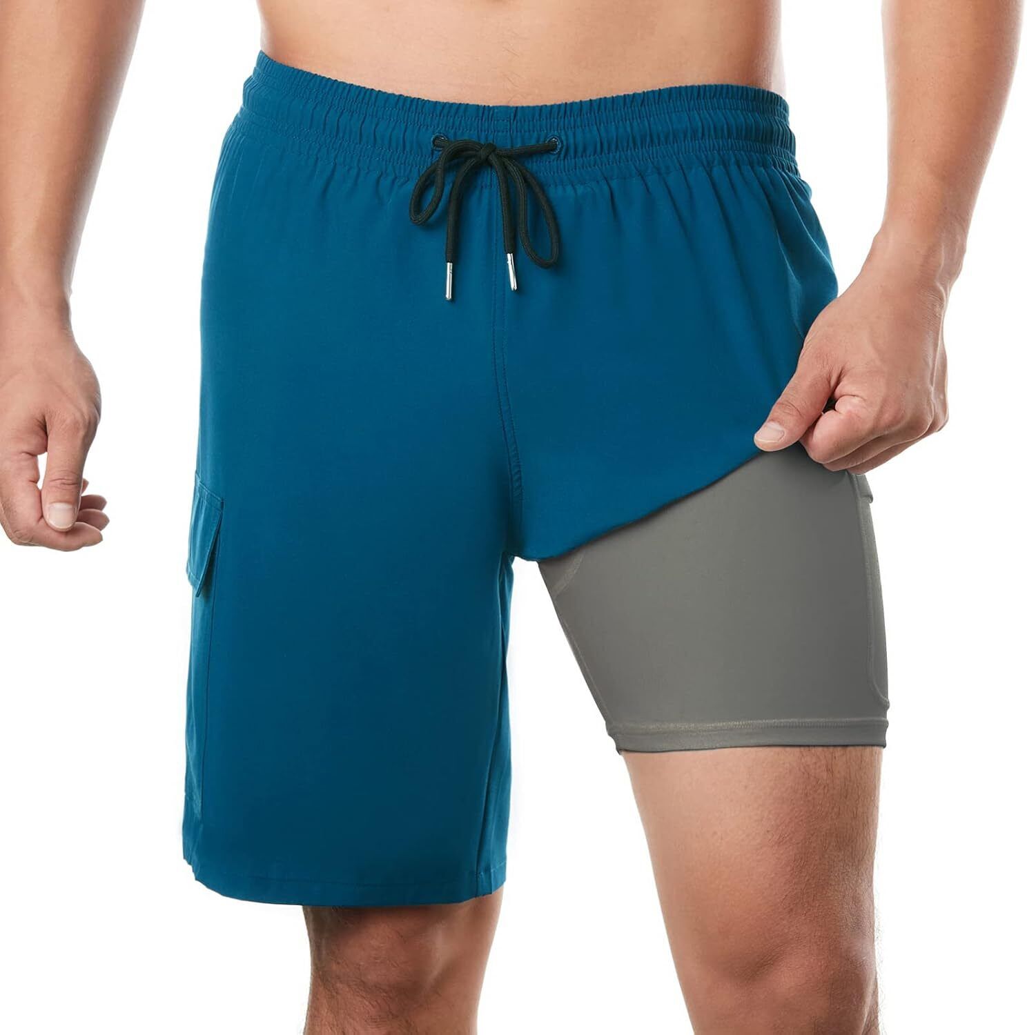 Men's 9" Quick Dry Board Shorts – Compression Liner Cargo Pocket Swim Trunks - Picture 190 of 201
