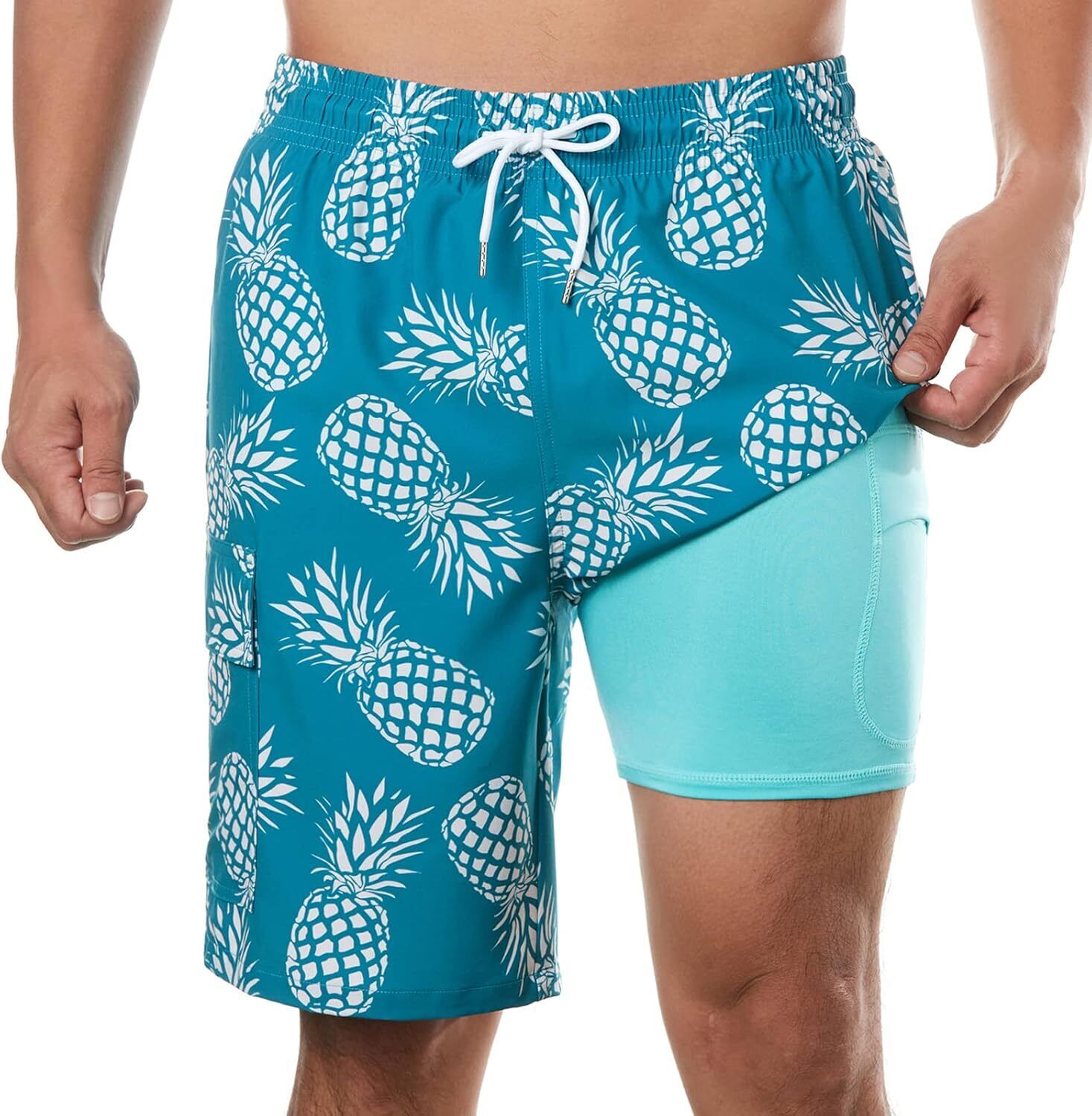 Men's 9" Quick Dry Board Shorts – Compression Liner Cargo Pocket Swim Trunks - Picture 196 of 201
