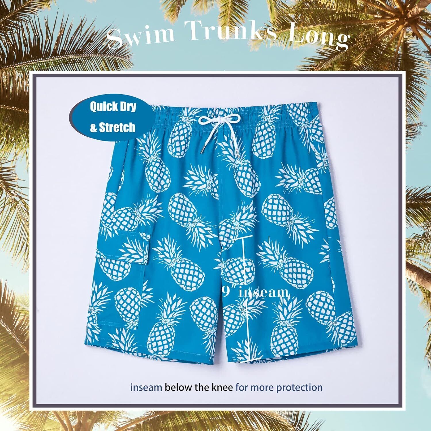 Men's 9" Quick Dry Board Shorts – Compression Liner Cargo Pocket Swim Trunks - Picture 197 of 201