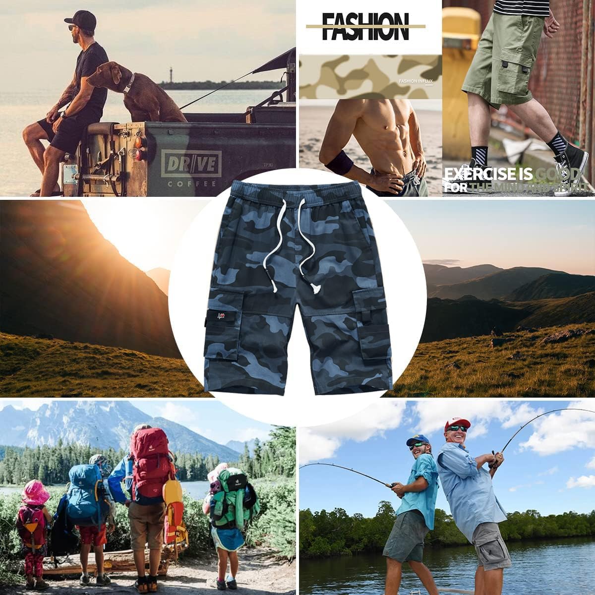 Herren Cargo Shorts Gummibund Kordelzug Sommer Freizeit Baumwolle Hose - Bild 25 von 90