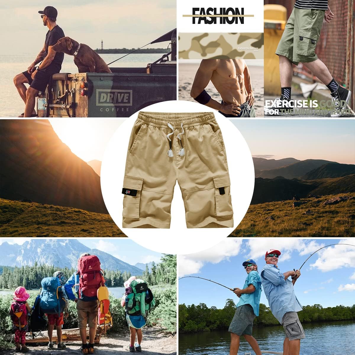 Herren Cargo Shorts Gummibund Kordelzug Sommer Freizeit Baumwolle Hose - Bild 31 von 90