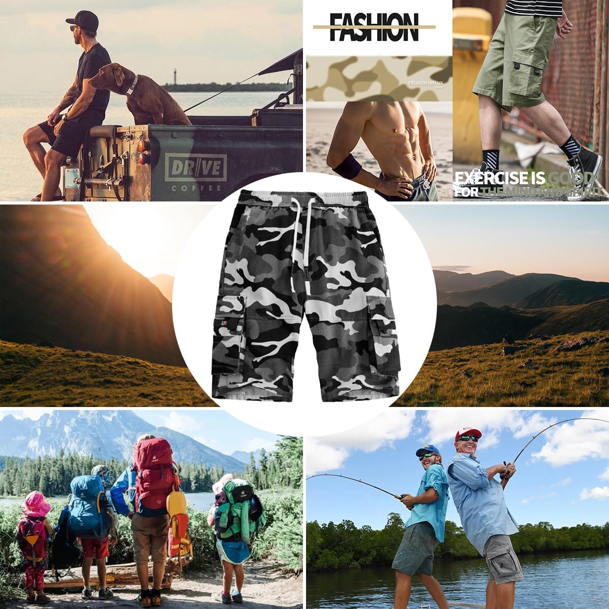 Herren Cargo Shorts Gummibund Kordelzug Sommer Freizeit Baumwolle Hose - Bild 37 von 90