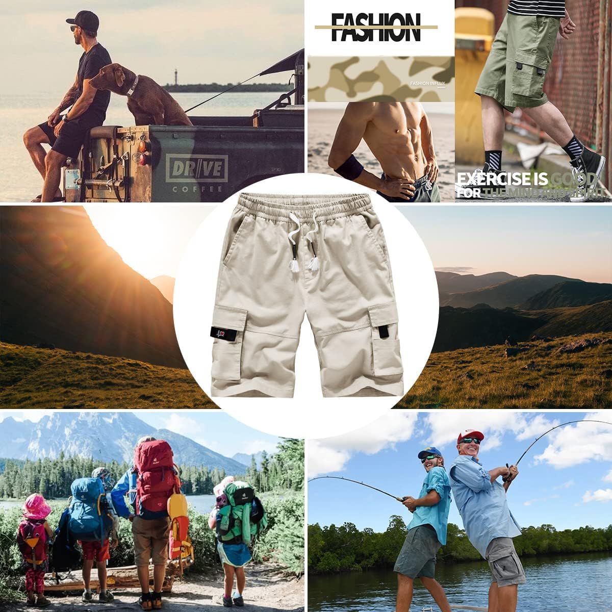 Herren Cargo Shorts Gummibund Kordelzug Sommer Freizeit Baumwolle Hose - Bild 49 von 90