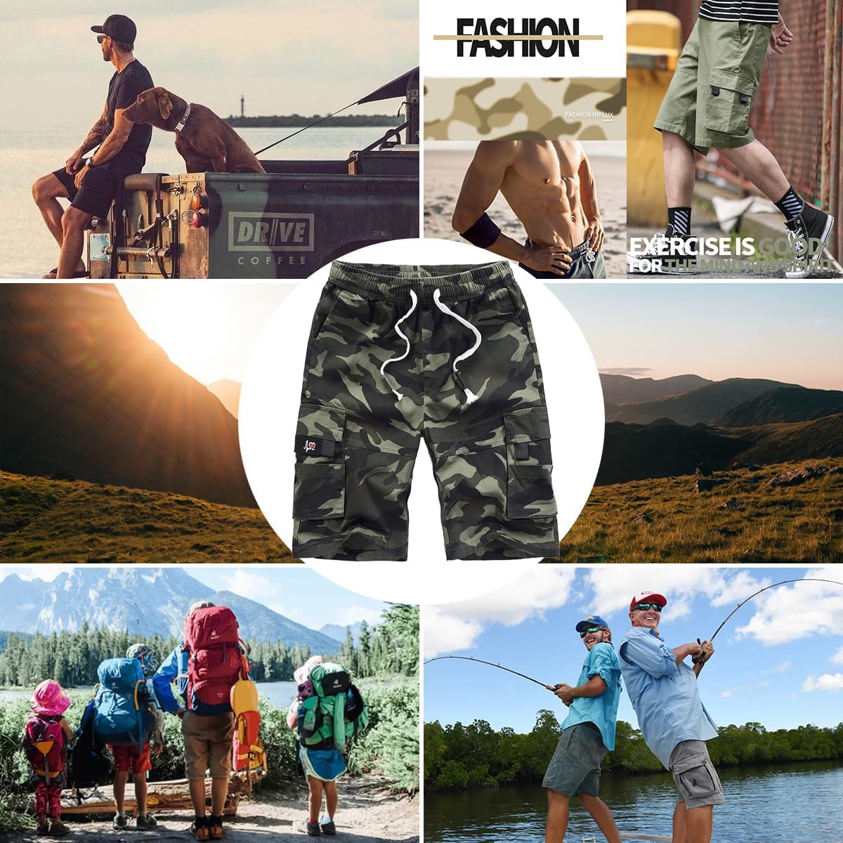 Herren Cargo Shorts Gummibund Kordelzug Sommer Freizeit Baumwolle Hose - Bild 61 von 90
