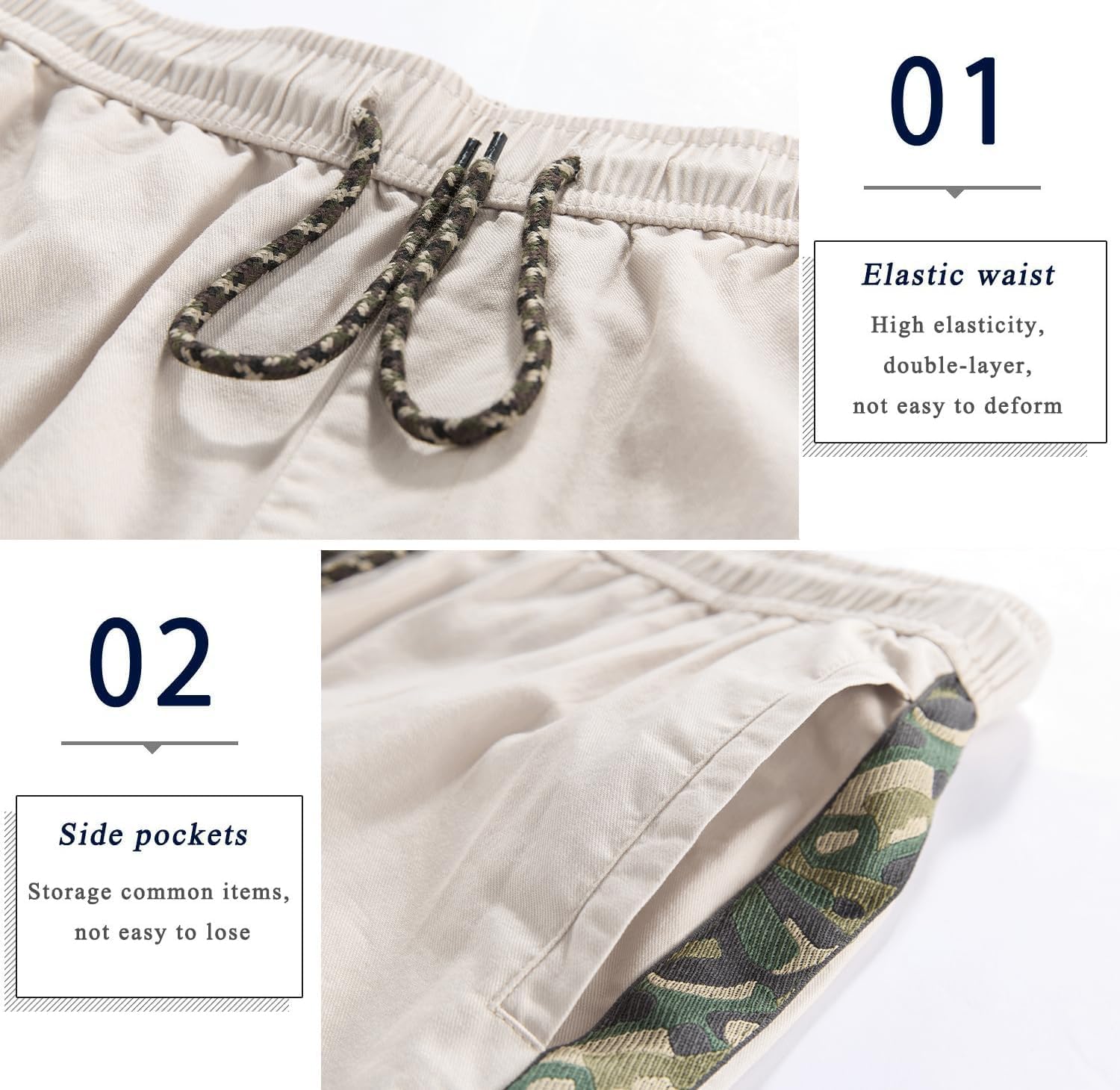 Herren Cargo Shorts Gummibund Kordelzug Sommer Freizeit Baumwolle Hose - Bild 70 von 90
