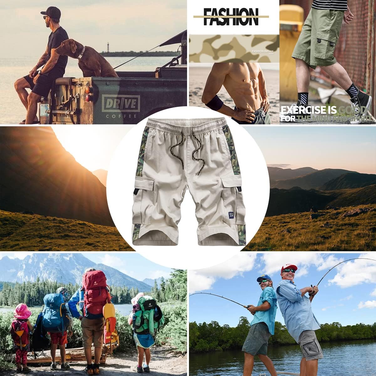 Herren Cargo Shorts Gummibund Kordelzug Sommer Freizeit Baumwolle Hose - Bild 73 von 90