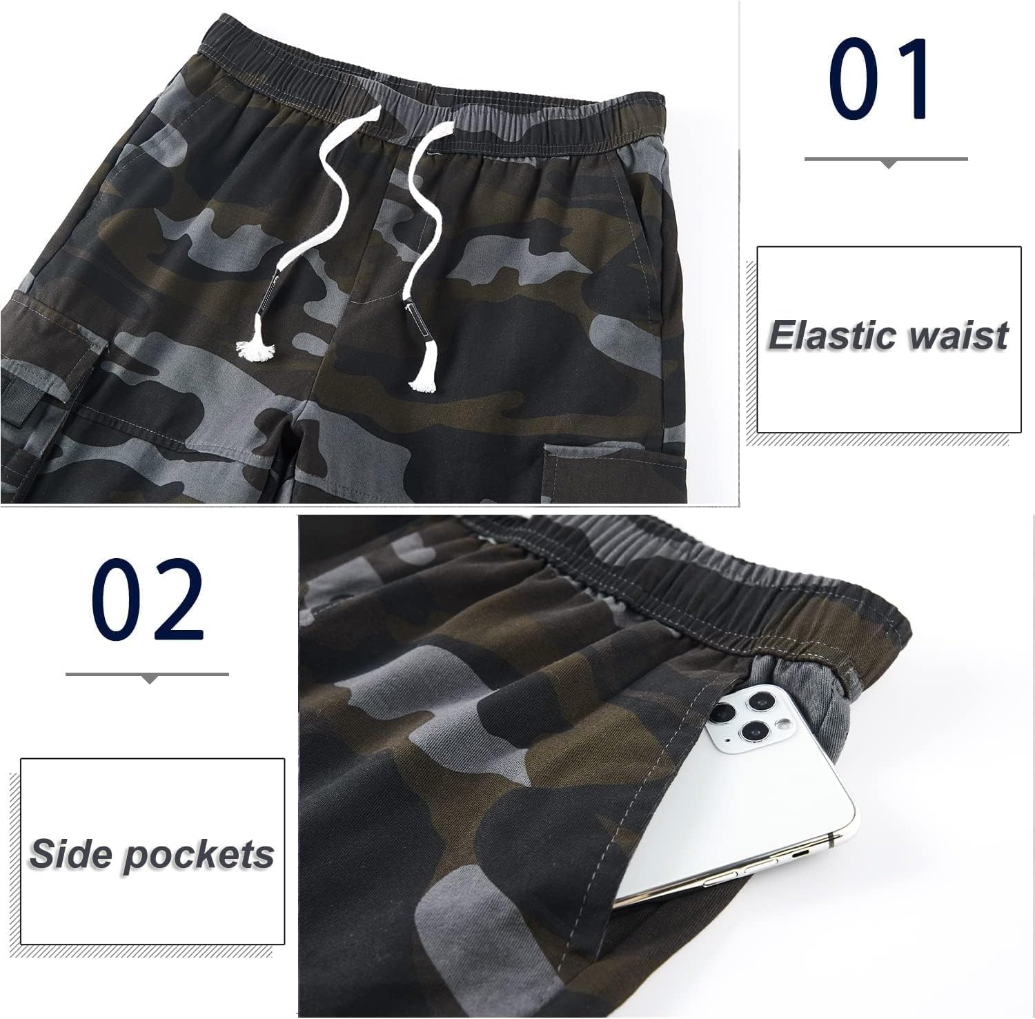 Herren Cargo Shorts Gummibund Kordelzug Sommer Freizeit Baumwolle Hose - Bild 76 von 90