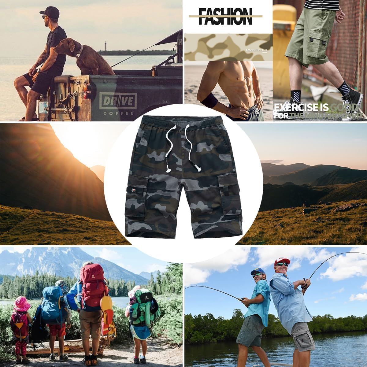 Herren Cargo Shorts Gummibund Kordelzug Sommer Freizeit Baumwolle Hose - Bild 79 von 90