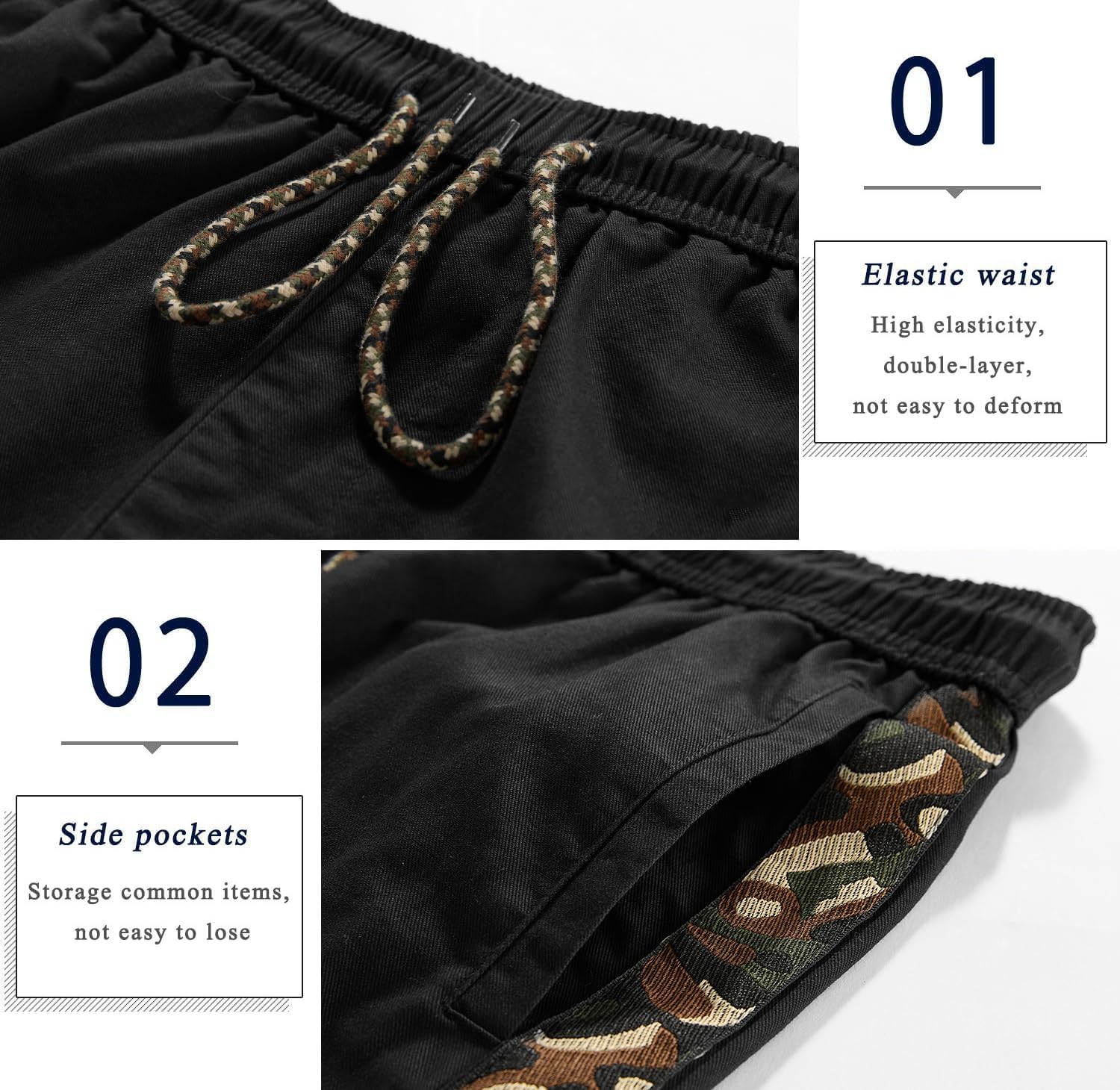 Herren Cargo Shorts Gummibund Kordelzug Sommer Freizeit Baumwolle Hose - Bild 82 von 90