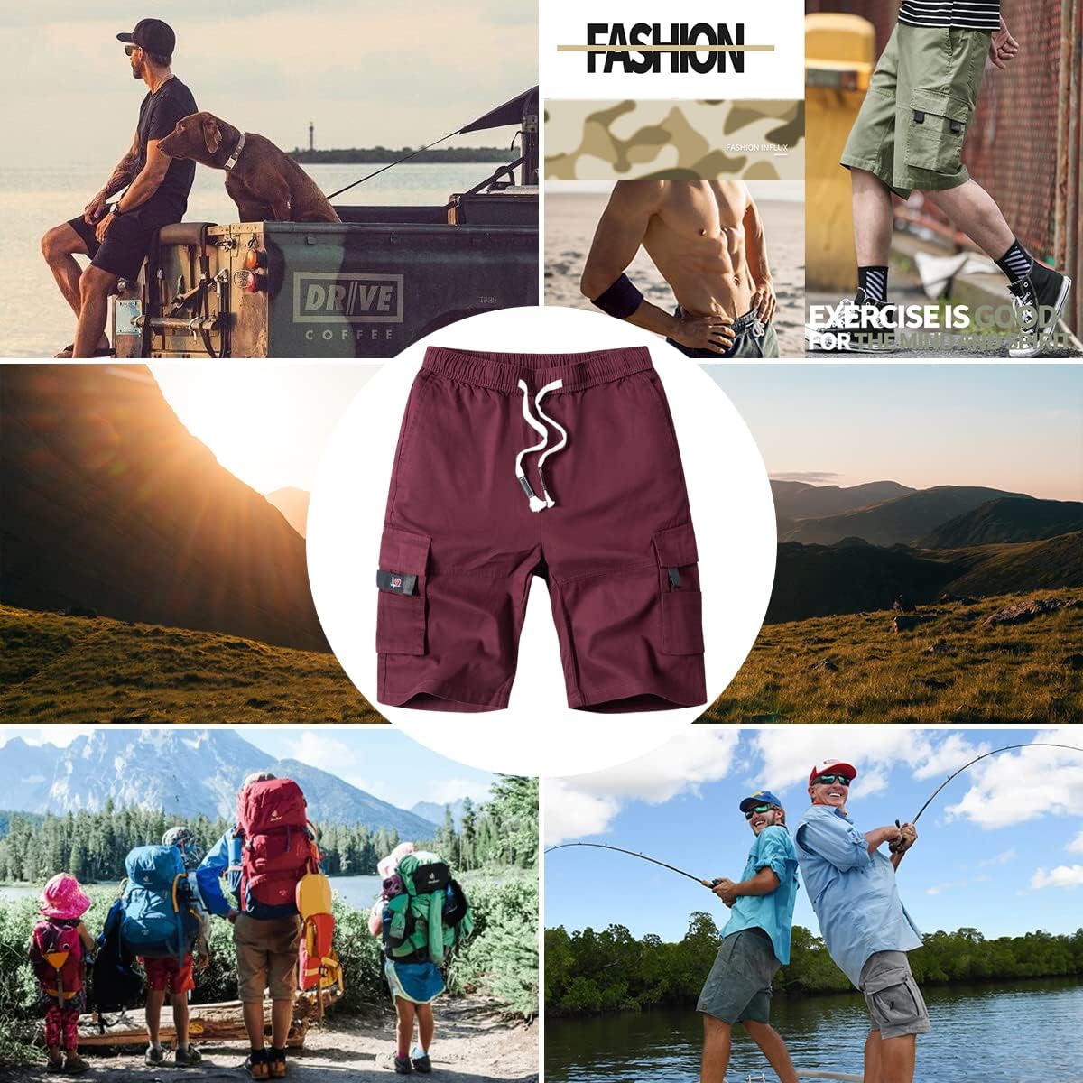 Herren Cargo Shorts Gummibund Kordelzug Sommer Freizeit Baumwolle Hose - Bild 90 von 90
