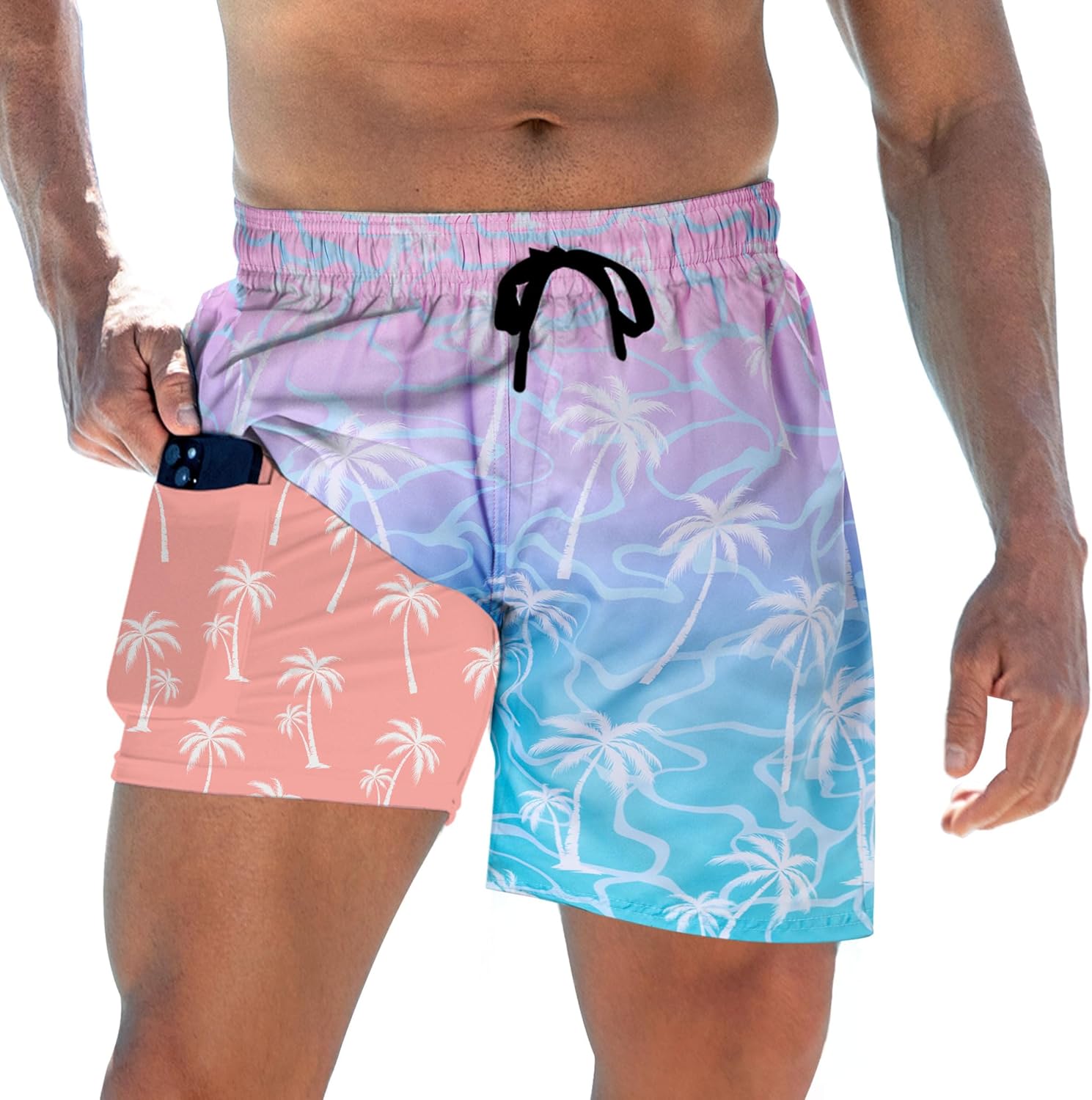 Herren Badehose mit Kompressionsfutter 5,5" Schrittlänge schnelltrocknend Badeanzug Shorts - Bild 14 von 29