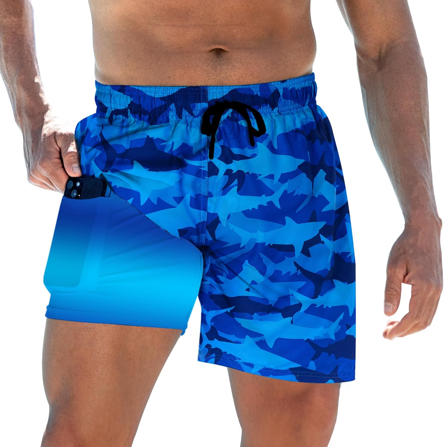 Herren Badehose mit Kompressionsfutter 5,5" Schrittlänge schnelltrocknend Badeanzug Shorts - Bild 15 von 29