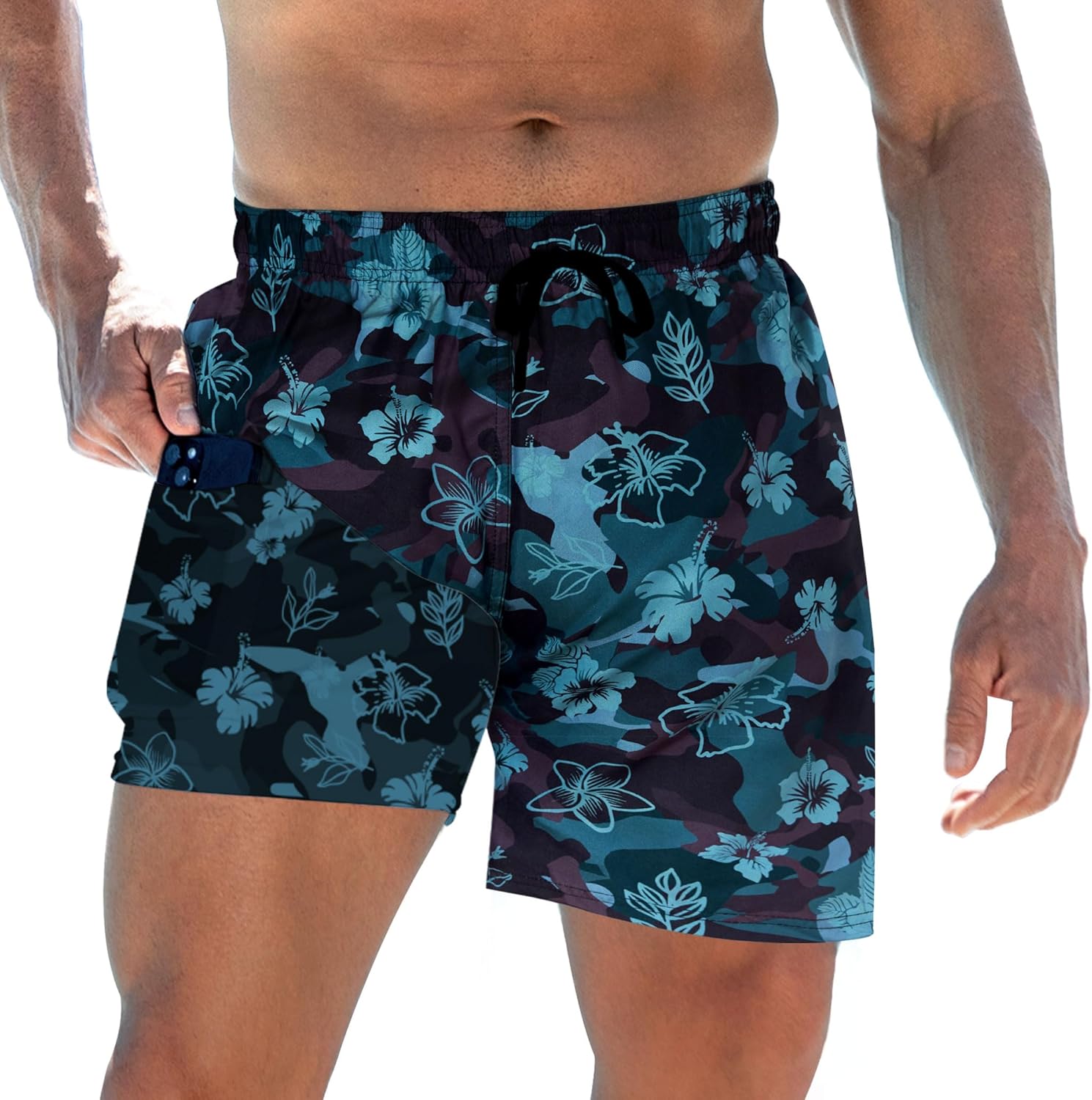 Herren Badehose mit Kompressionsfutter 5,5" Schrittlänge schnelltrocknend Badeanzug Shorts - Bild 16 von 29