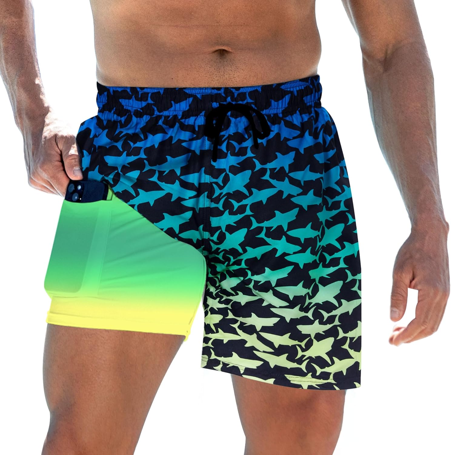 Herren Badehose mit Kompressionsfutter 5,5" Schrittlänge schnelltrocknend Badeanzug Shorts - Bild 17 von 29