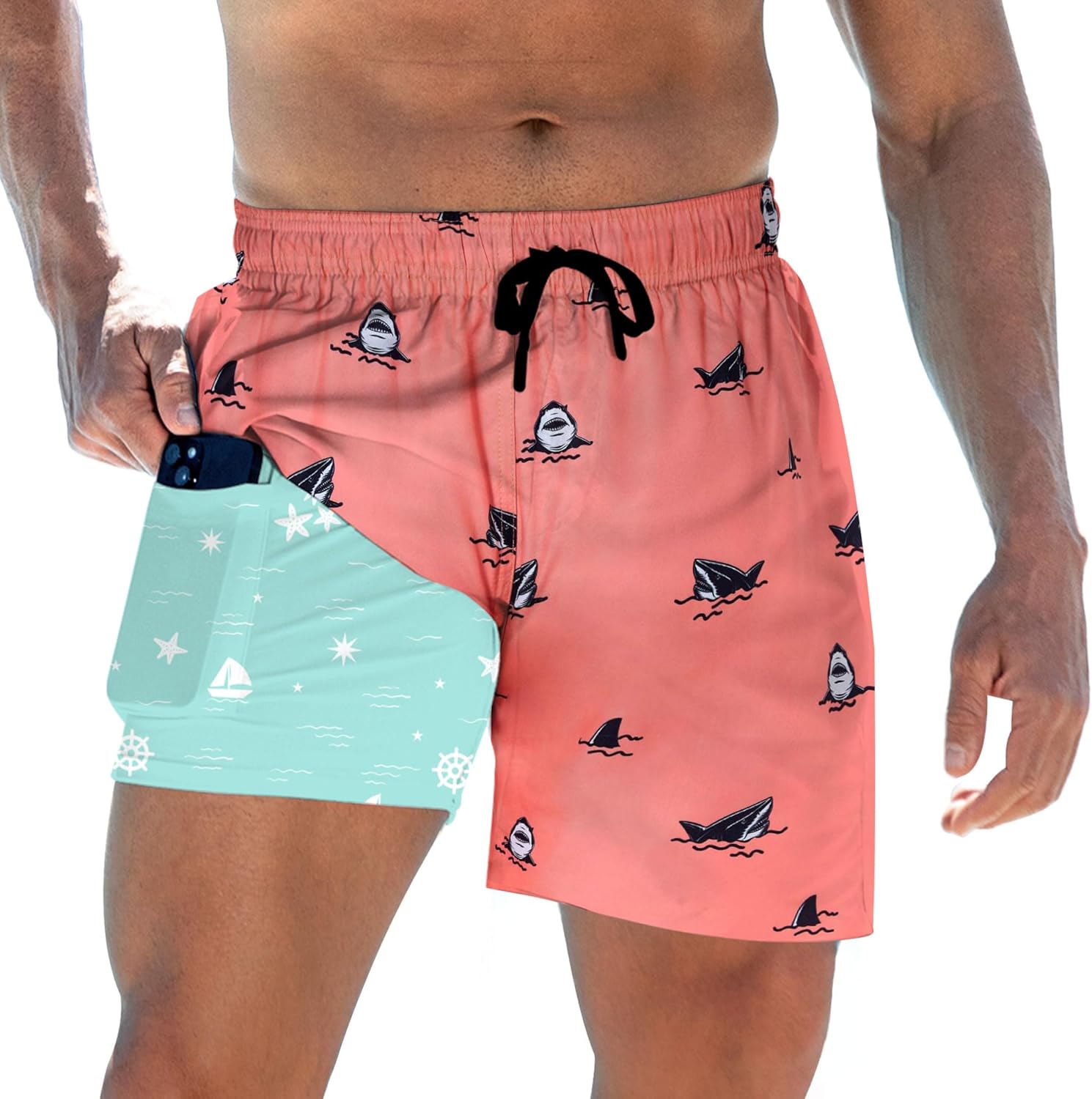 Herren Badehose mit Kompressionsfutter 5,5" Schrittlänge schnelltrocknend Badeanzug Shorts - Bild 19 von 29