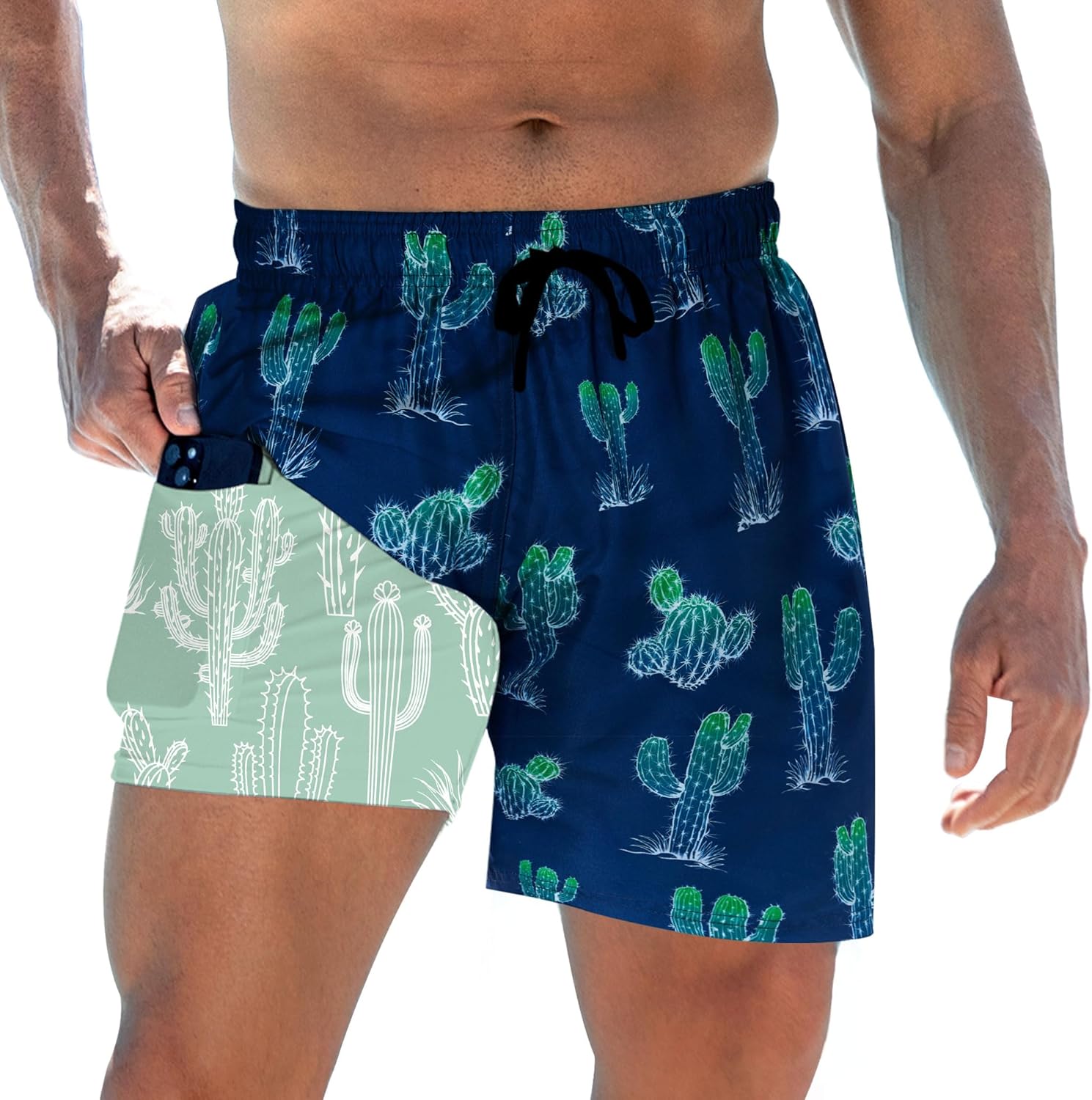 Herren Badehose mit Kompressionsfutter 5,5" Schrittlänge schnelltrocknend Badeanzug Shorts - Bild 22 von 29